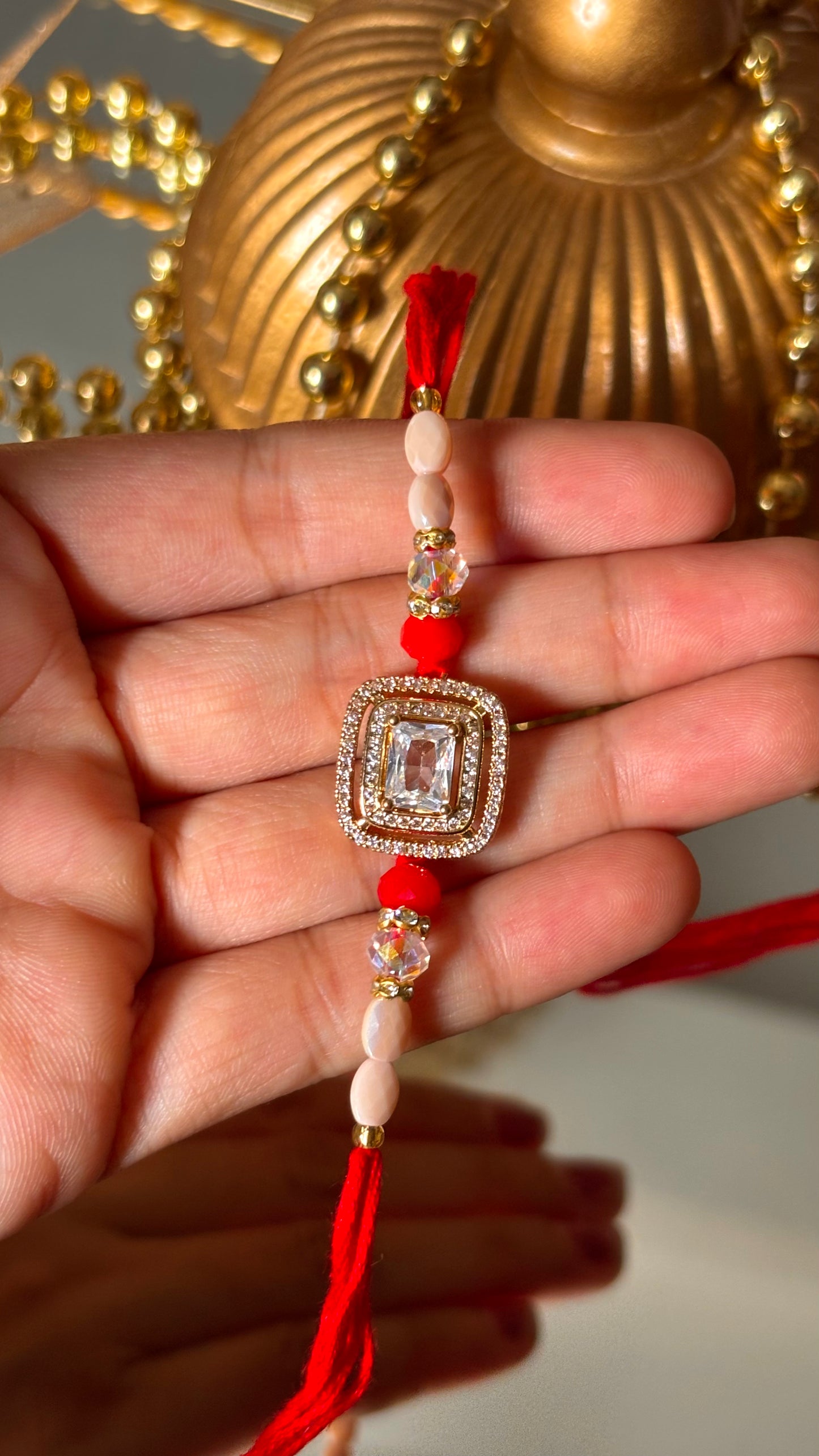 Diamond polki red rakhi ( shipping will be extra )