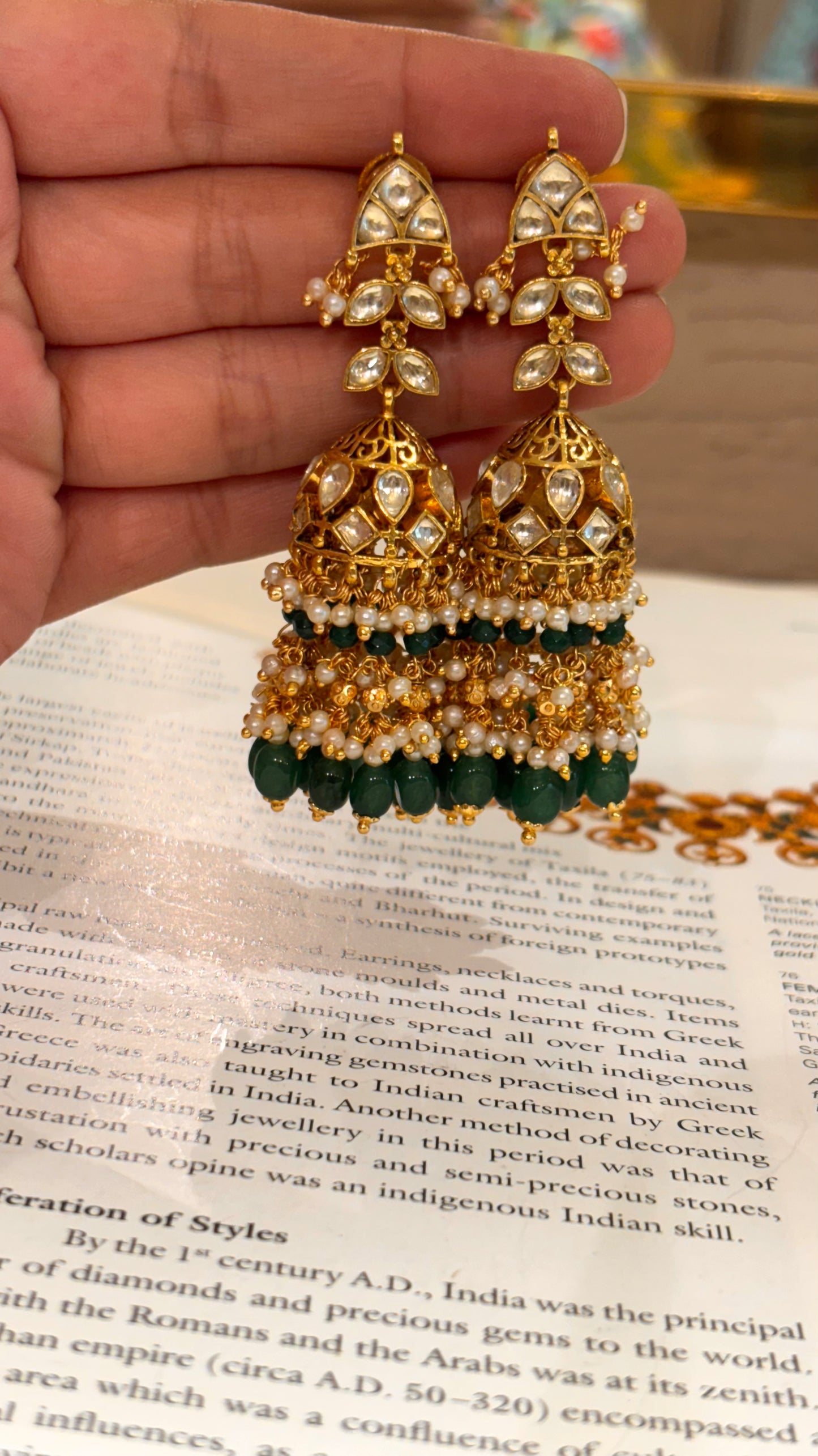 Heritage Paachi jhumki with emerald strawberry drops