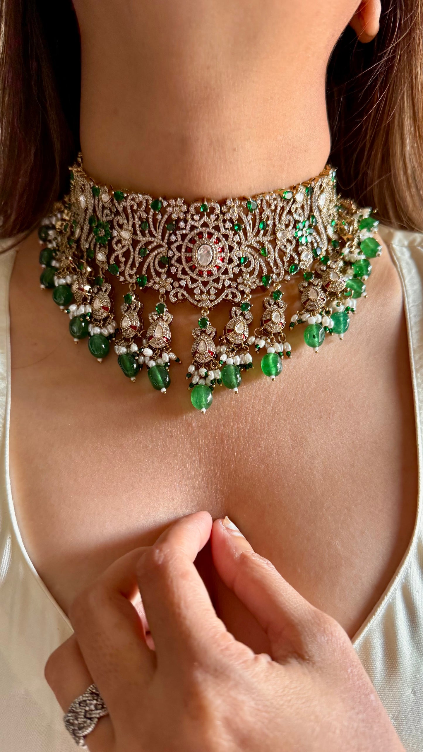 Amritika Emerald & ruby Moissanite diamond choker