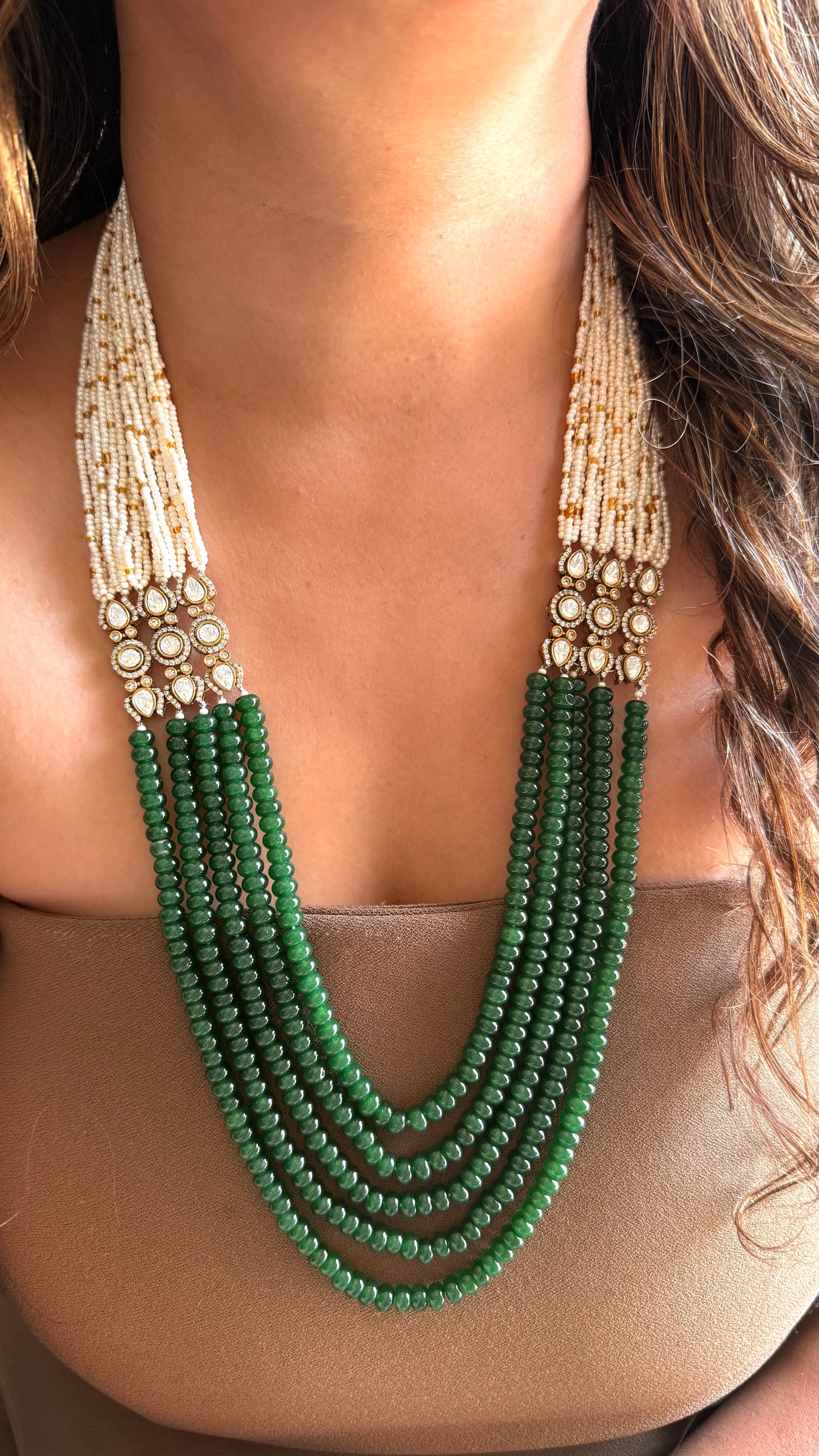 Emerald & Pearl victorian pearl Necklace