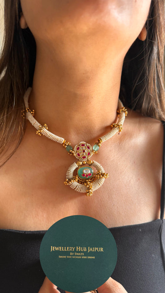 Heritage rajwadi evergreen floral necklace