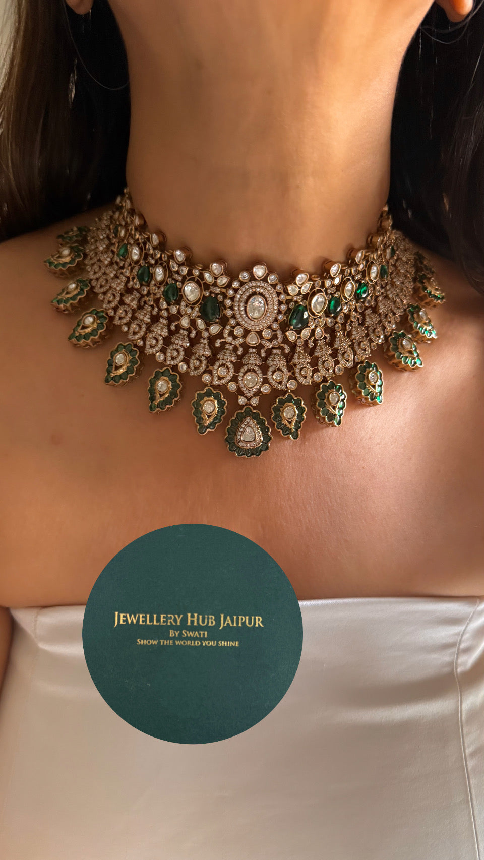 Emerald moissanite Victorian polki choker