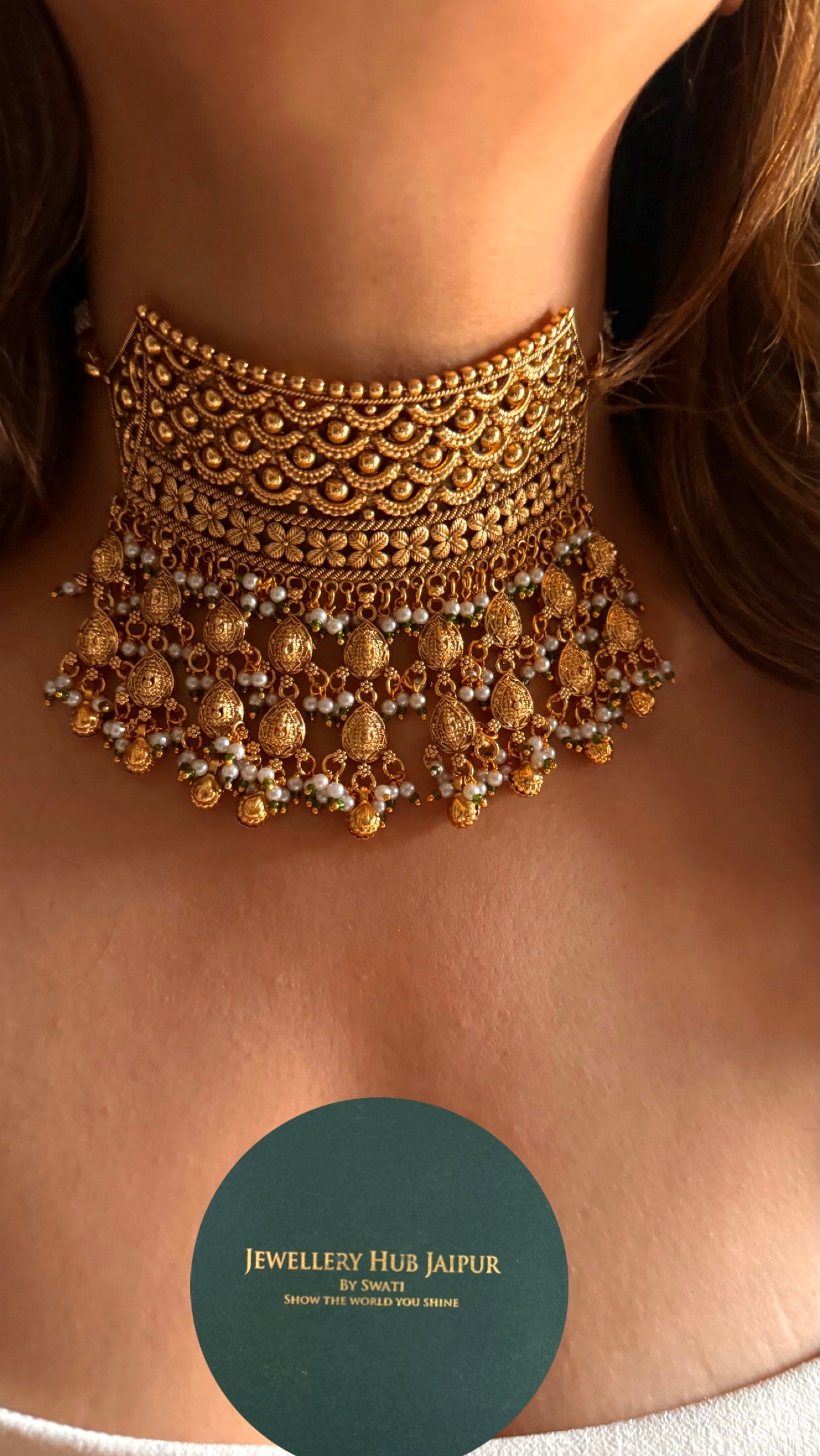 Gold designer heritage nakashi Rajasthani aad Necklace