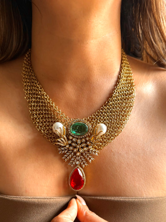 Radhika Sabhyasachi inspired emerald & ruby collar set