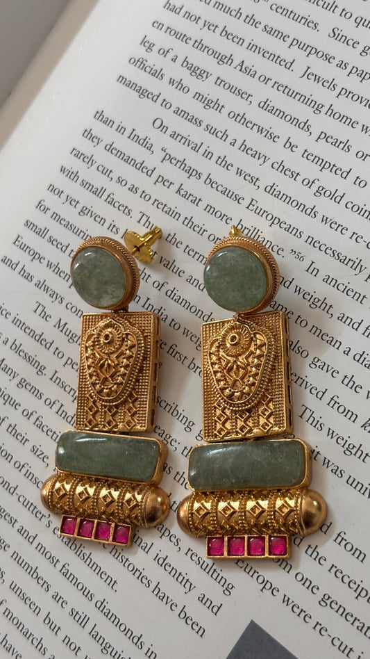 Amrapali inspired sage green danglers