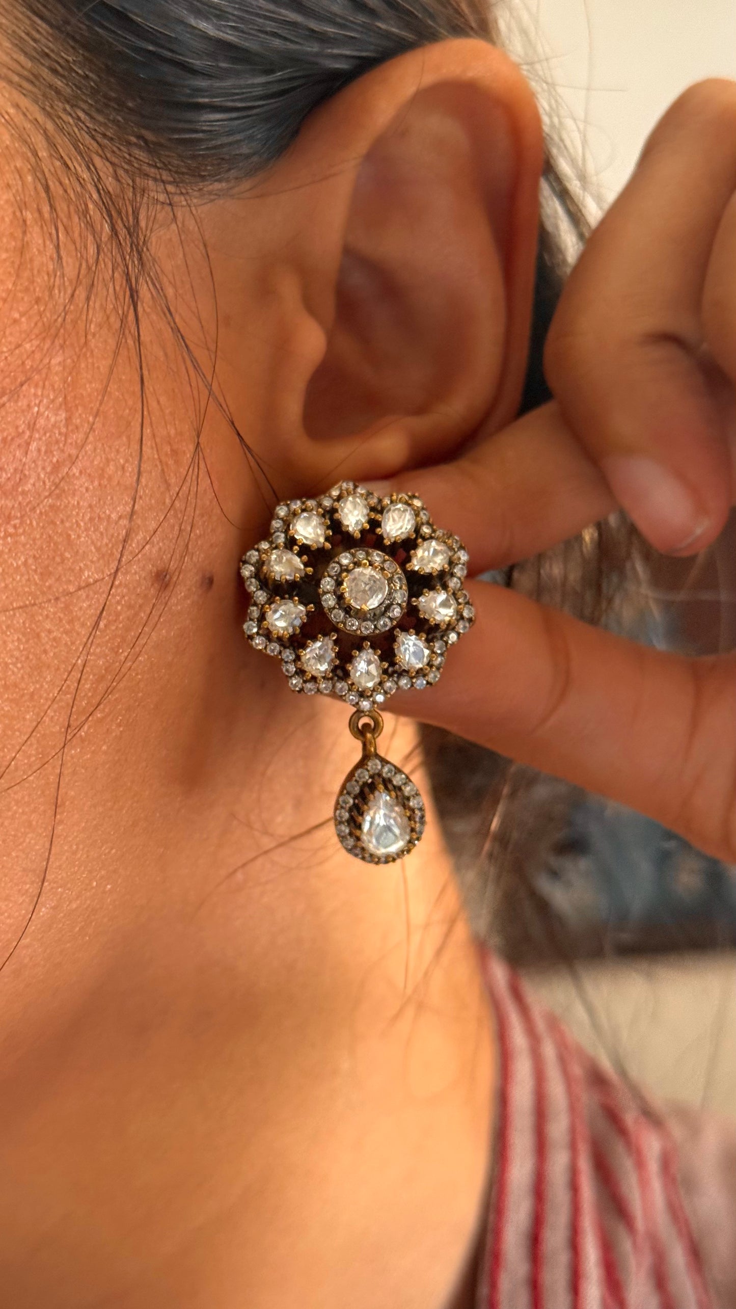 Moissanite victorian floral with drop studs
