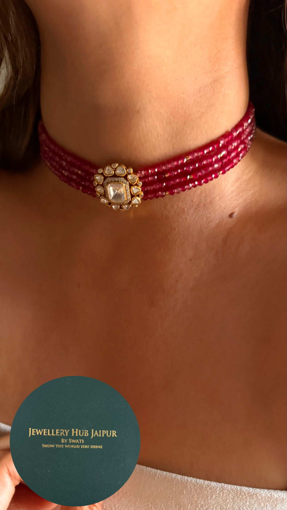 Lv peeli polki rani pink ruby pearl choker Necklace