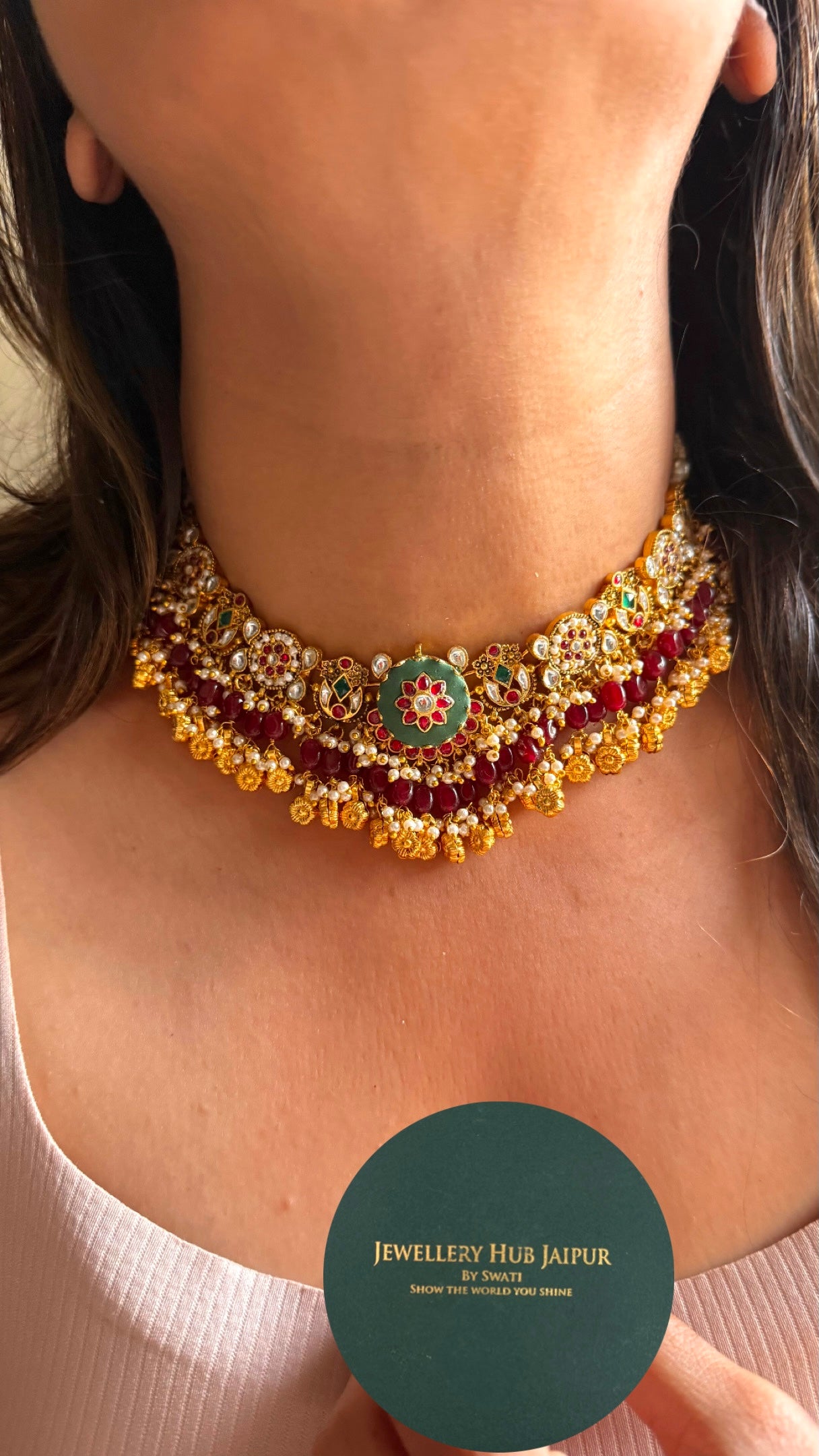 Heritage Rani pink ruby & emerald with golden drops