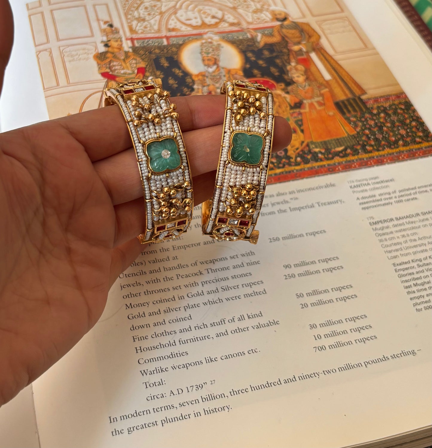 Rajwadi pearl detailing & mint doublet bangles