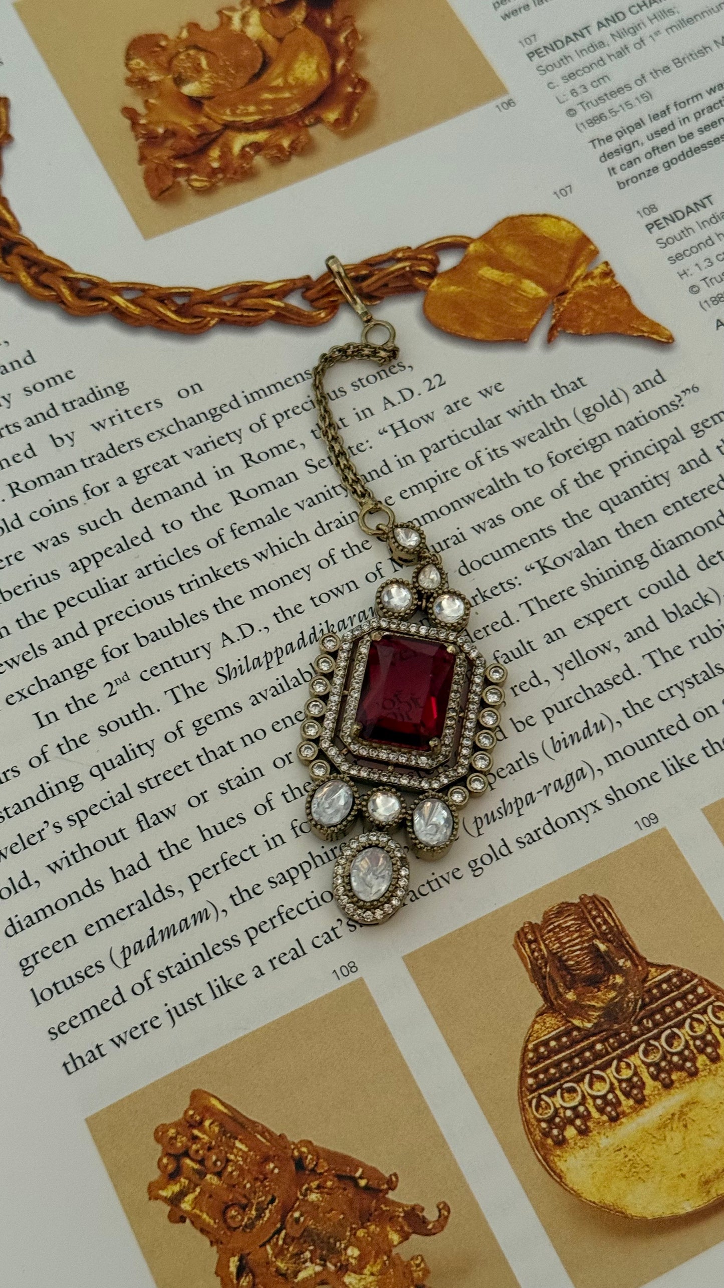 Ruby doublet Moissanite maangtika
