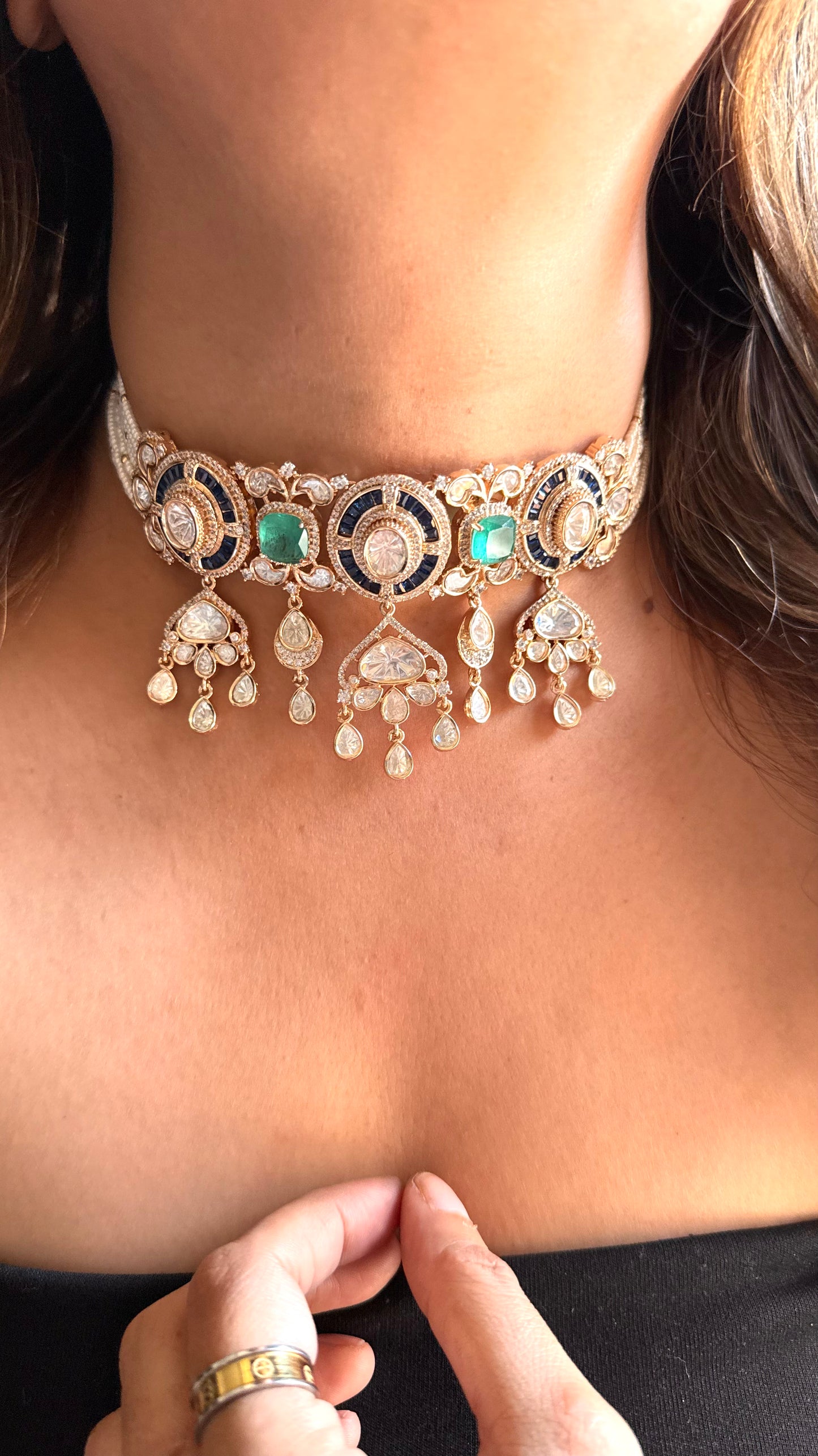 Sapphire & Mint doublet Polki Necklace