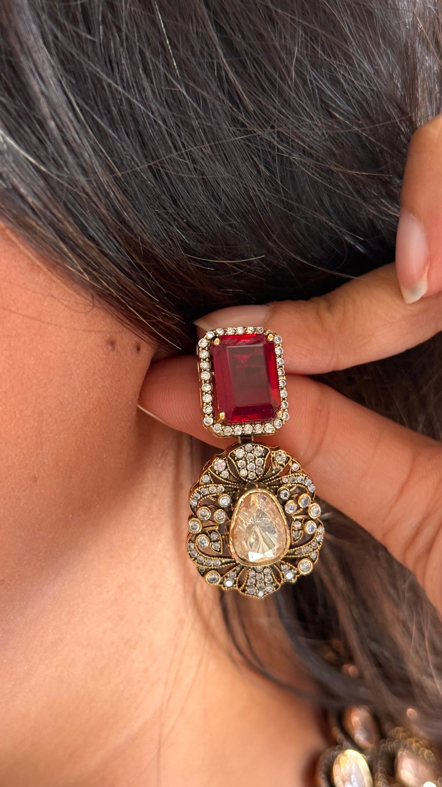 Ruby  with peeli polki inspired collar  Necklace