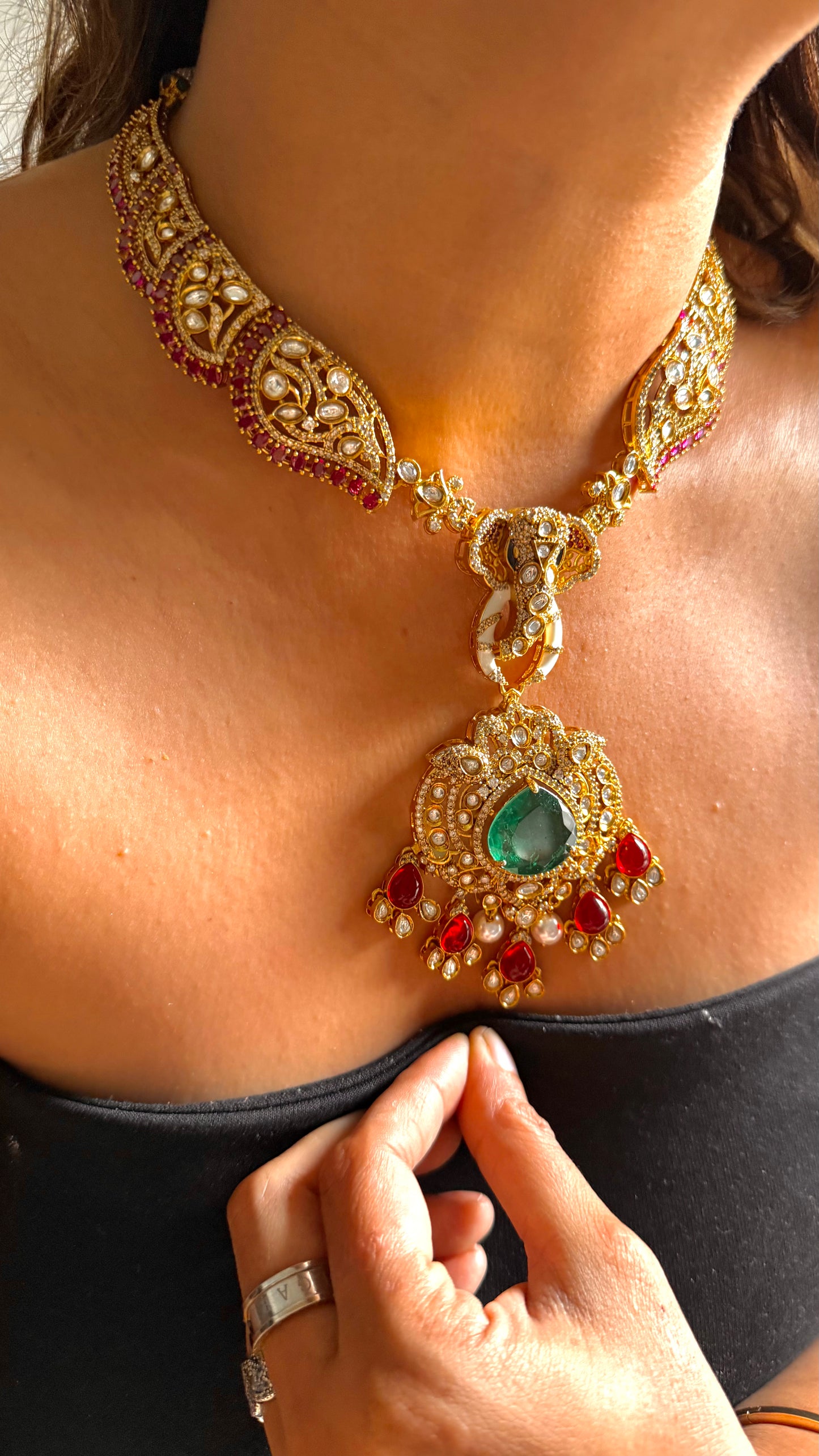 Emerald Lord Ganesha, inspired designer necklace