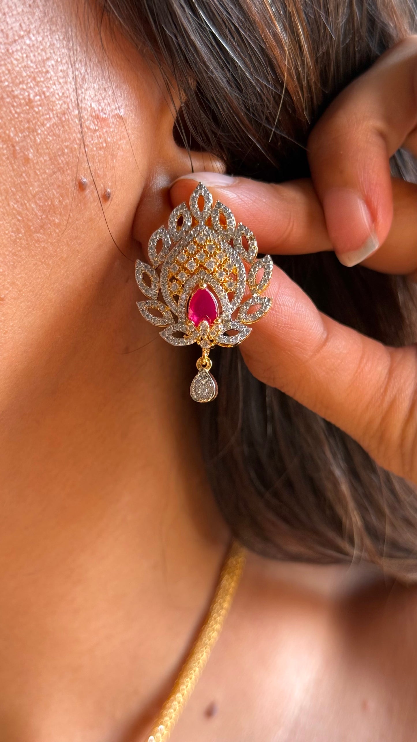 Ruby doublet stone diamond Pendant set