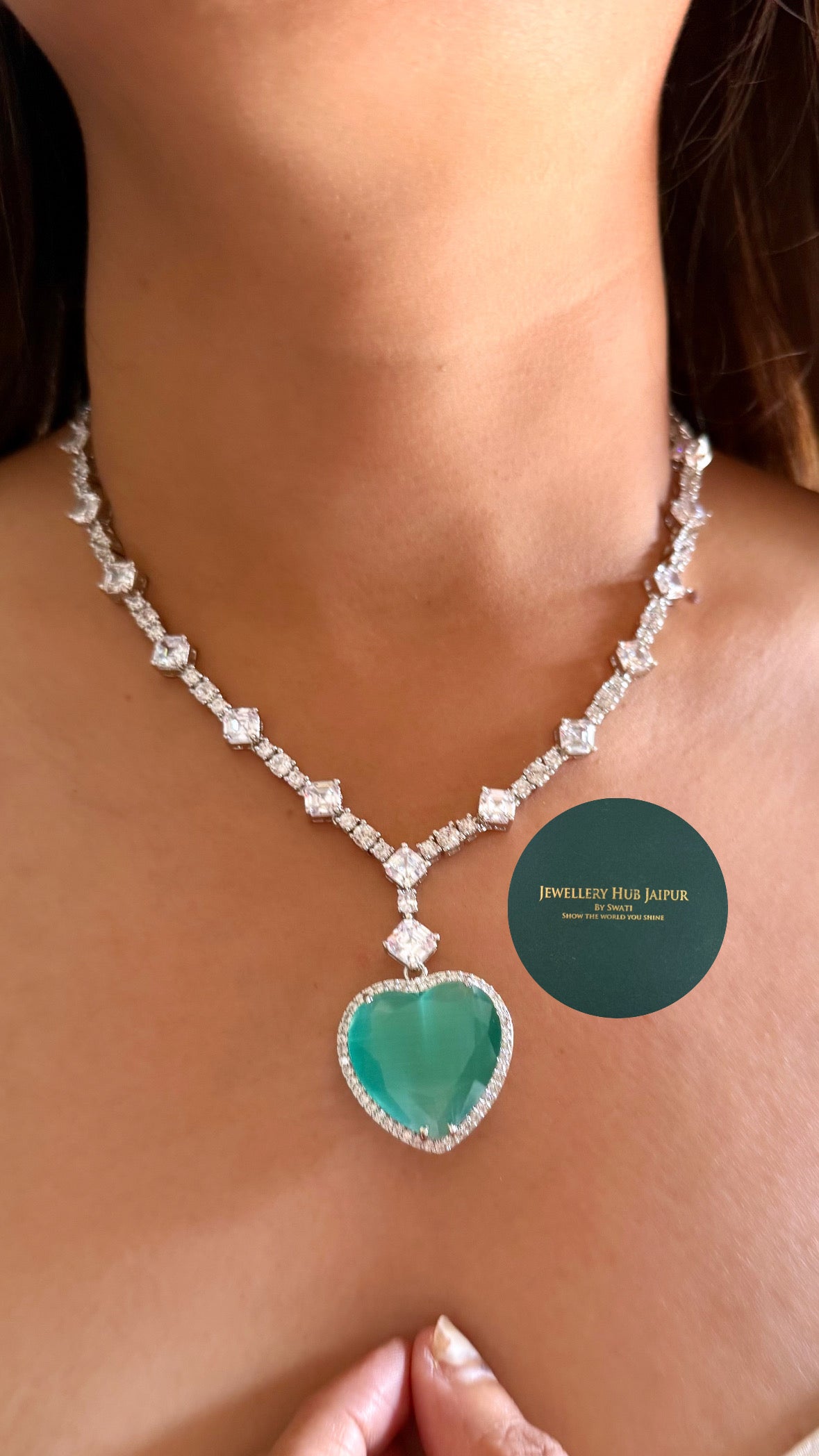 Viona Mint heart diamond necklace