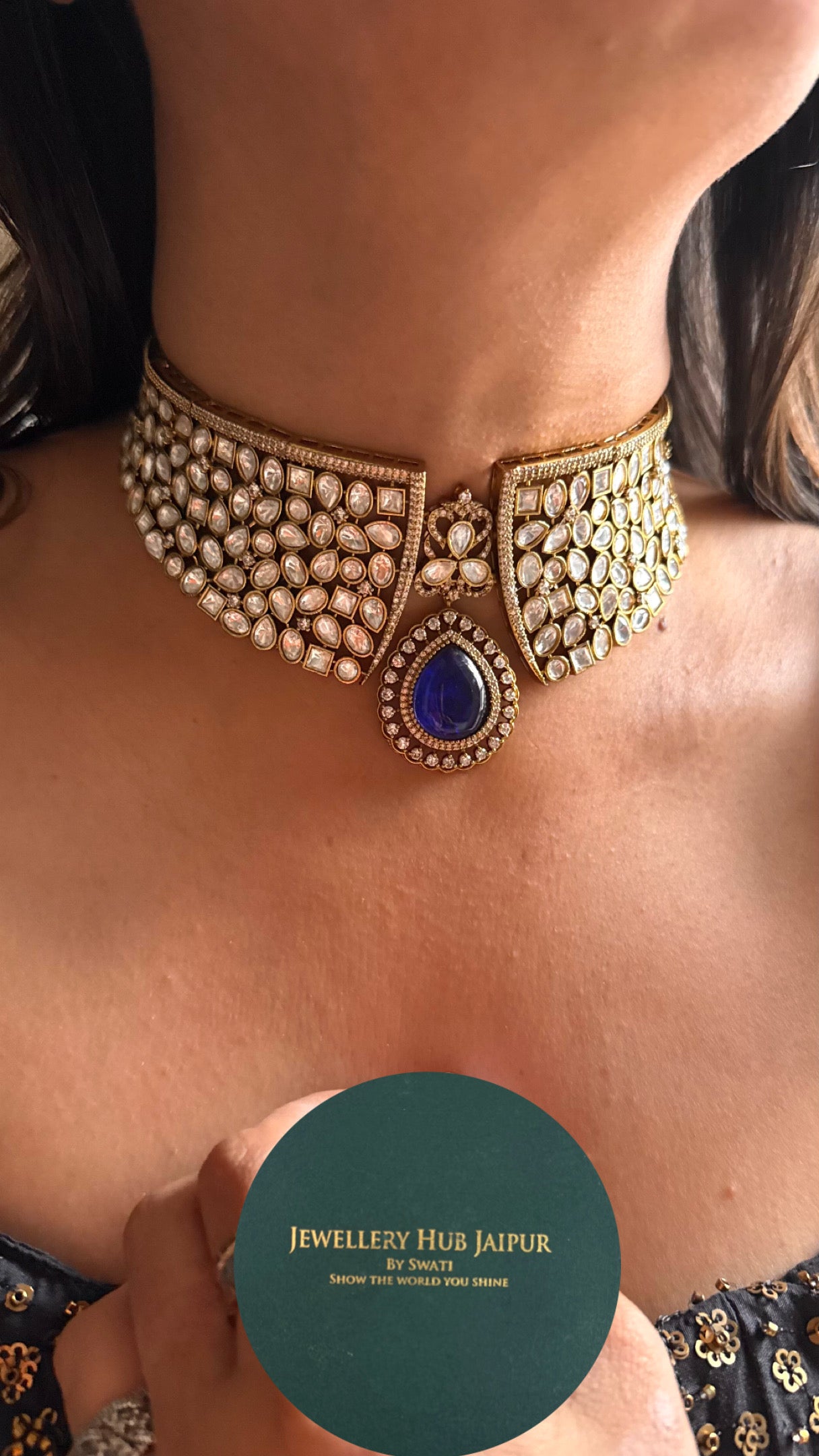 Sapphire moissanite polki Victorian choker