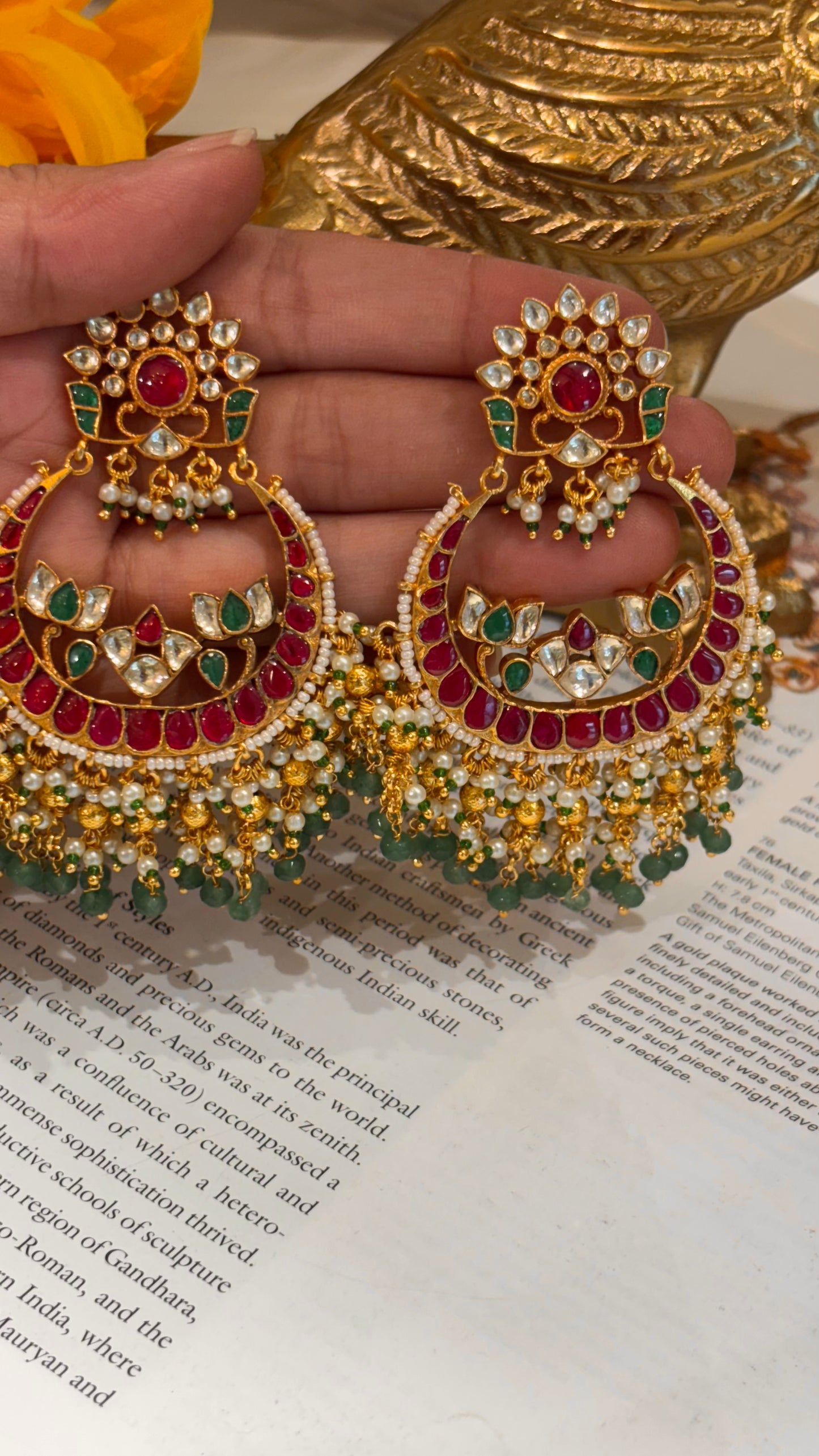 Pachi kundan heritage chaandbali earrings