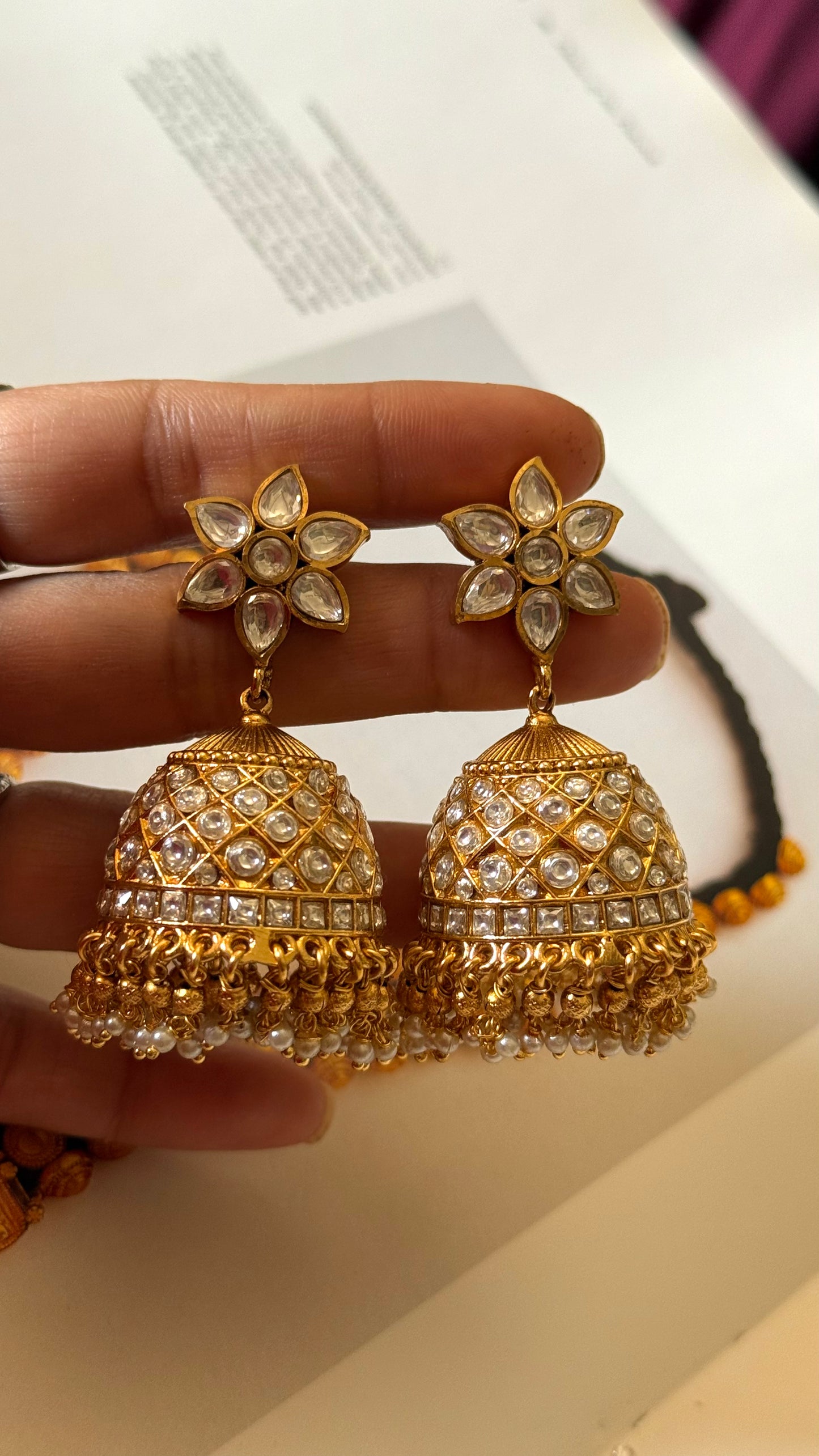 Paachi Kundan with floral jhumki