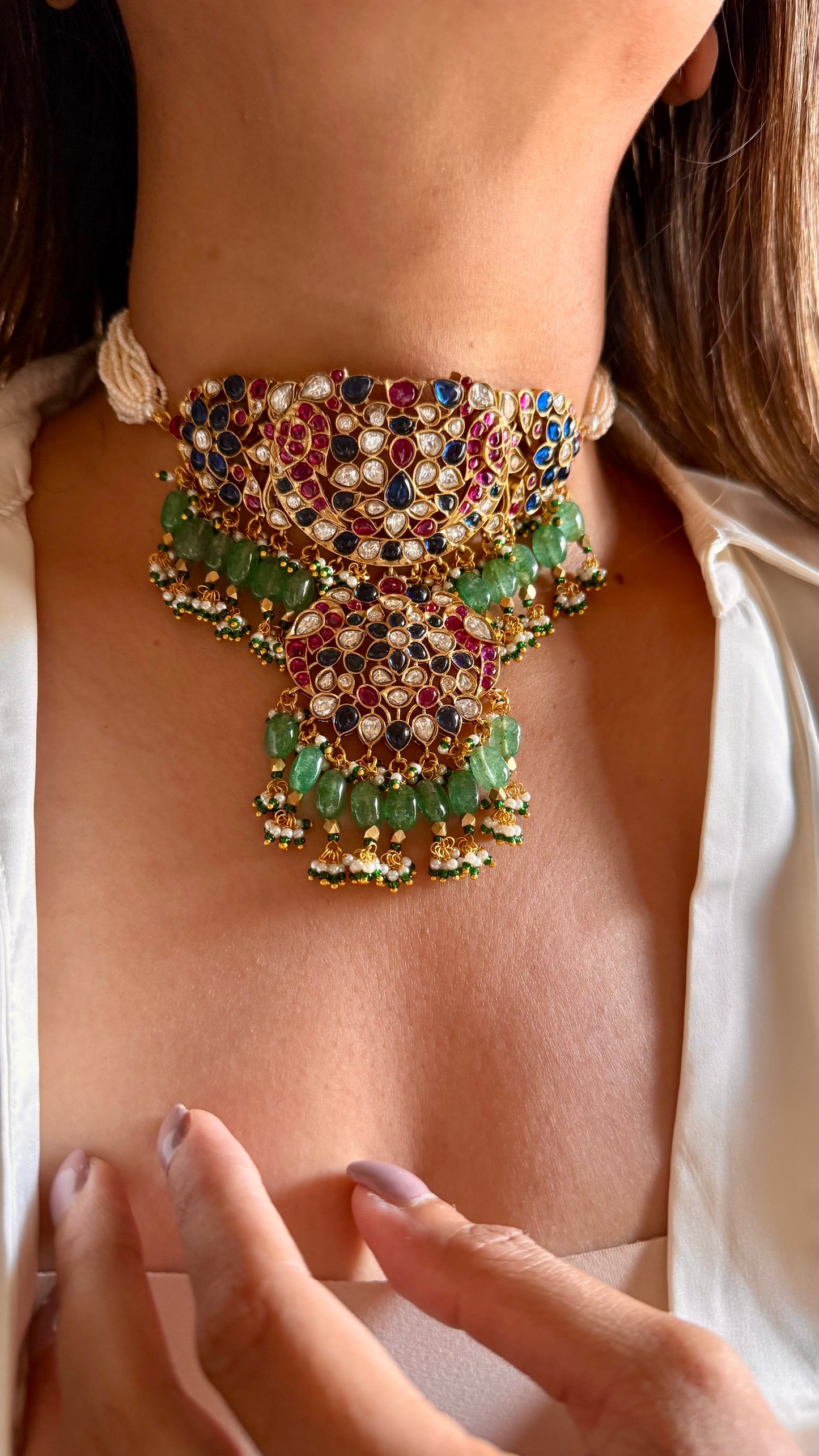 Vira Sabyasachi inspired mixed polki sapphire & ruby choker