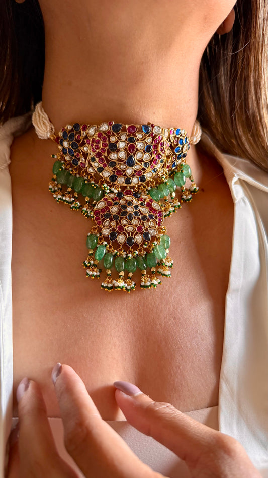 Vira Sabyasachi inspired mixed polki sapphire & ruby choker