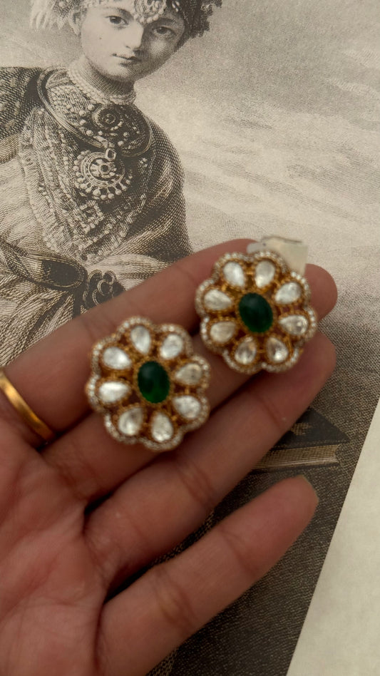 Emerald moissanite victorian studs
