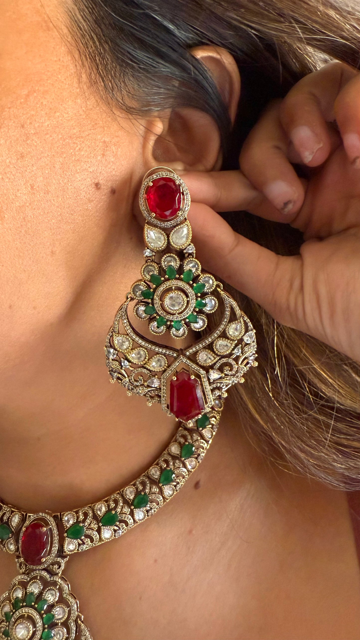 Laali- Ruby doublet & emerald polki moissanite collar necklace