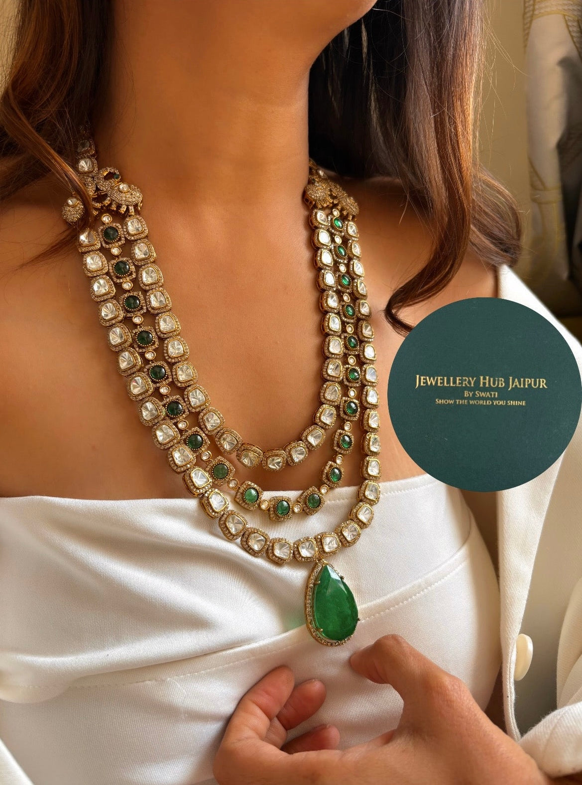 Emerald & moissanite bridal set