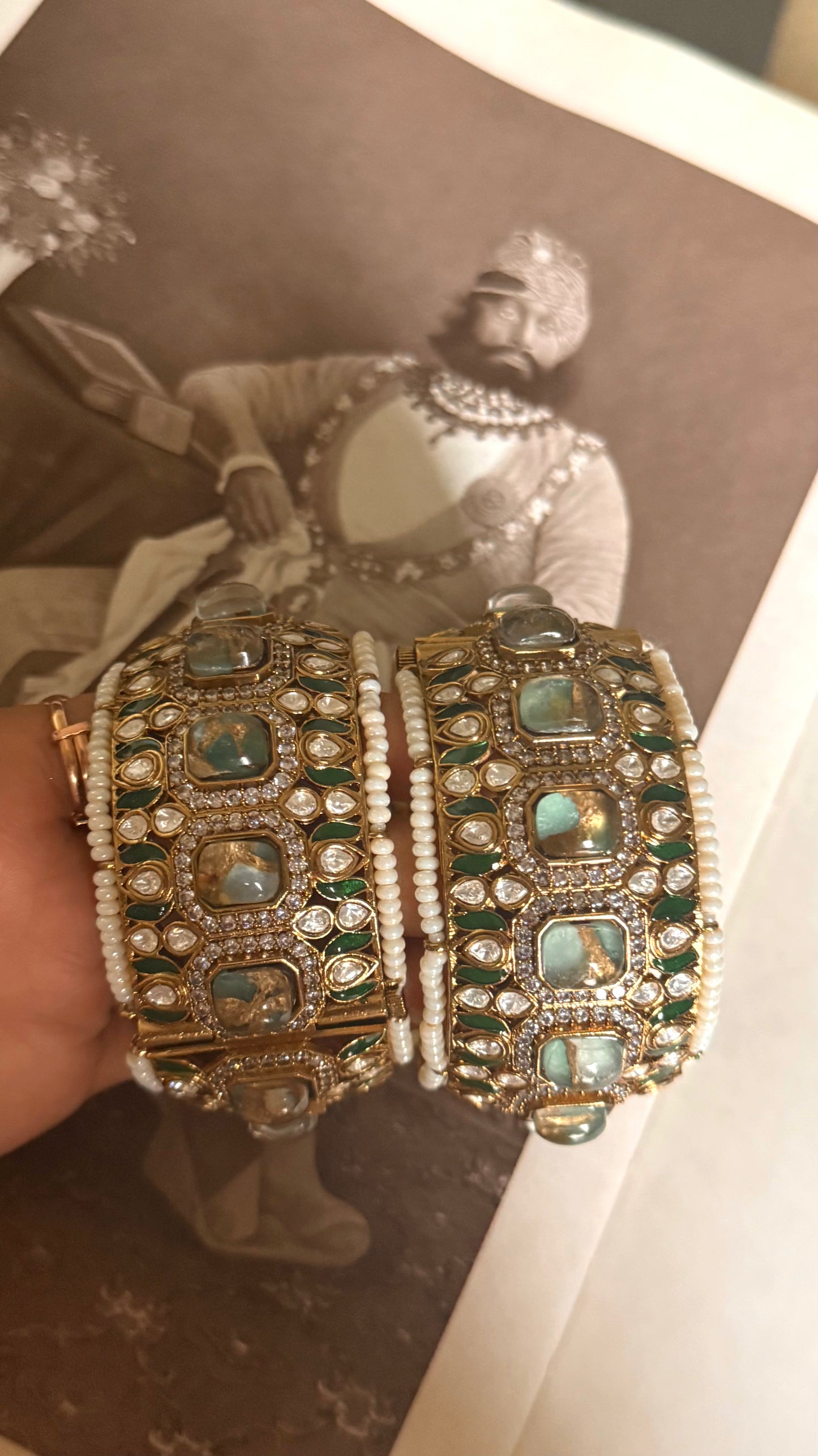 Mint doublet & emerald meenakari openable bangle