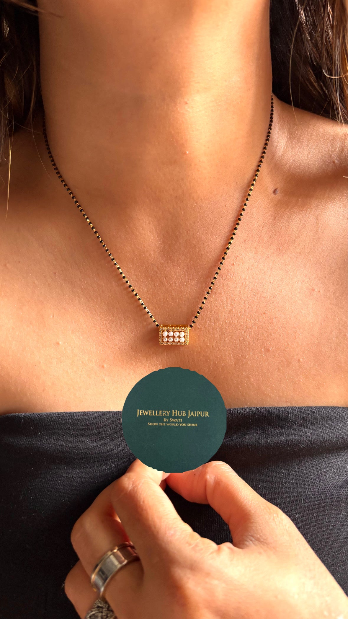 Mangalsutra with Rectangular Pendant & White Pearl Detailing