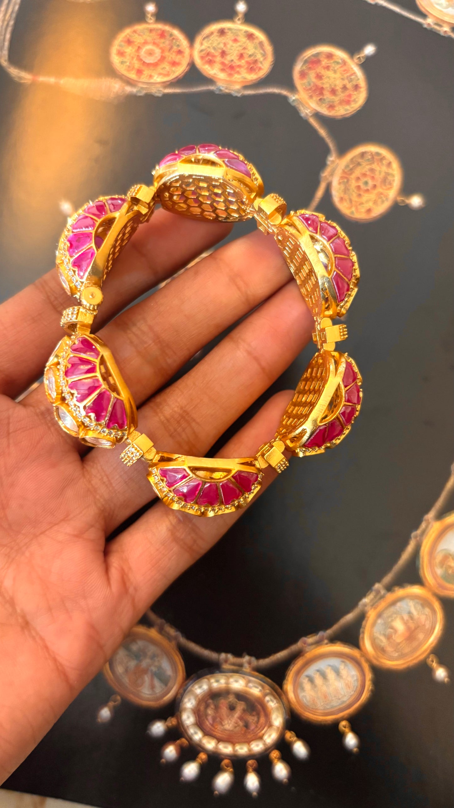 Takkar work polki ruby adjustable bracelet