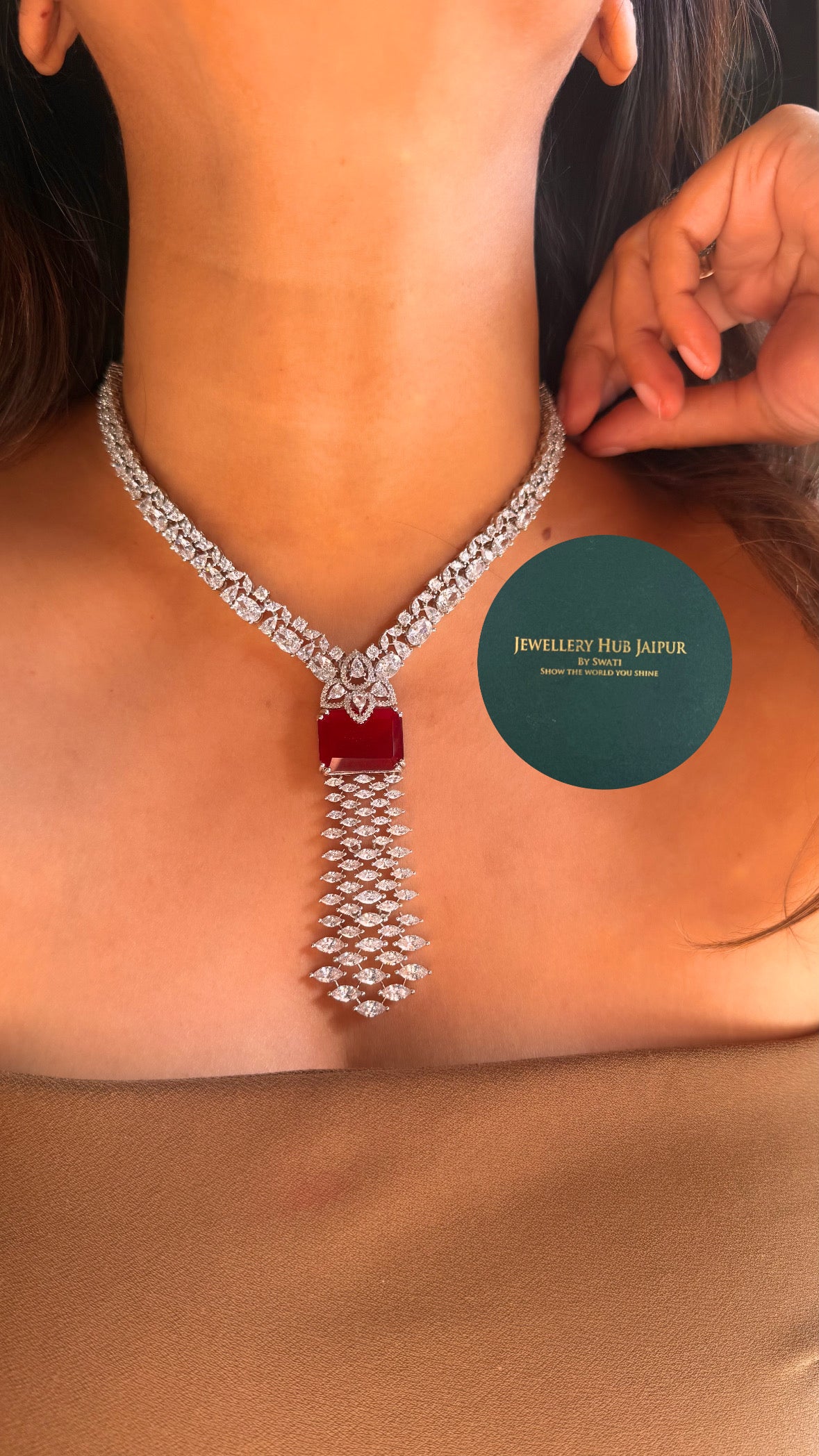 Ruby cz diamond doublet necklace