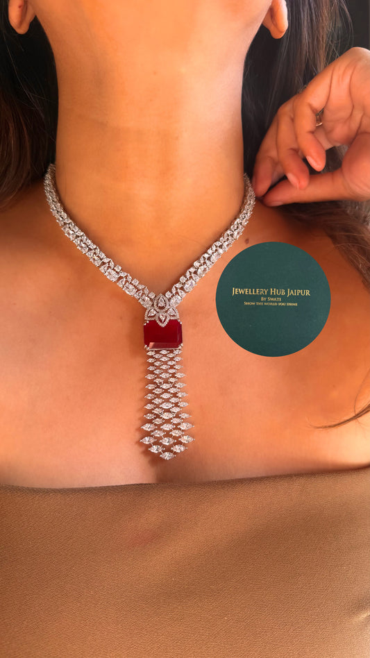 Ruby cz diamond doublet necklace