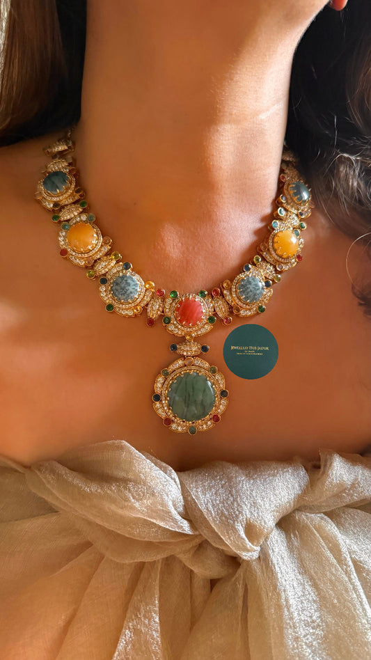 Sabyasachi inspired navratna doublet collar necklace