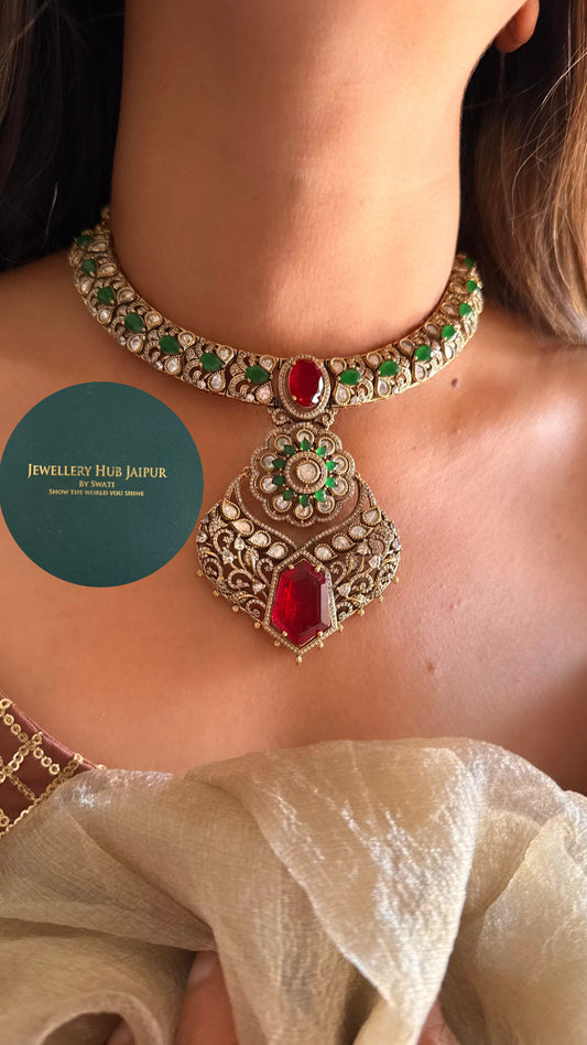 Laali- Ruby doublet & emerald polki moissanite collar necklace