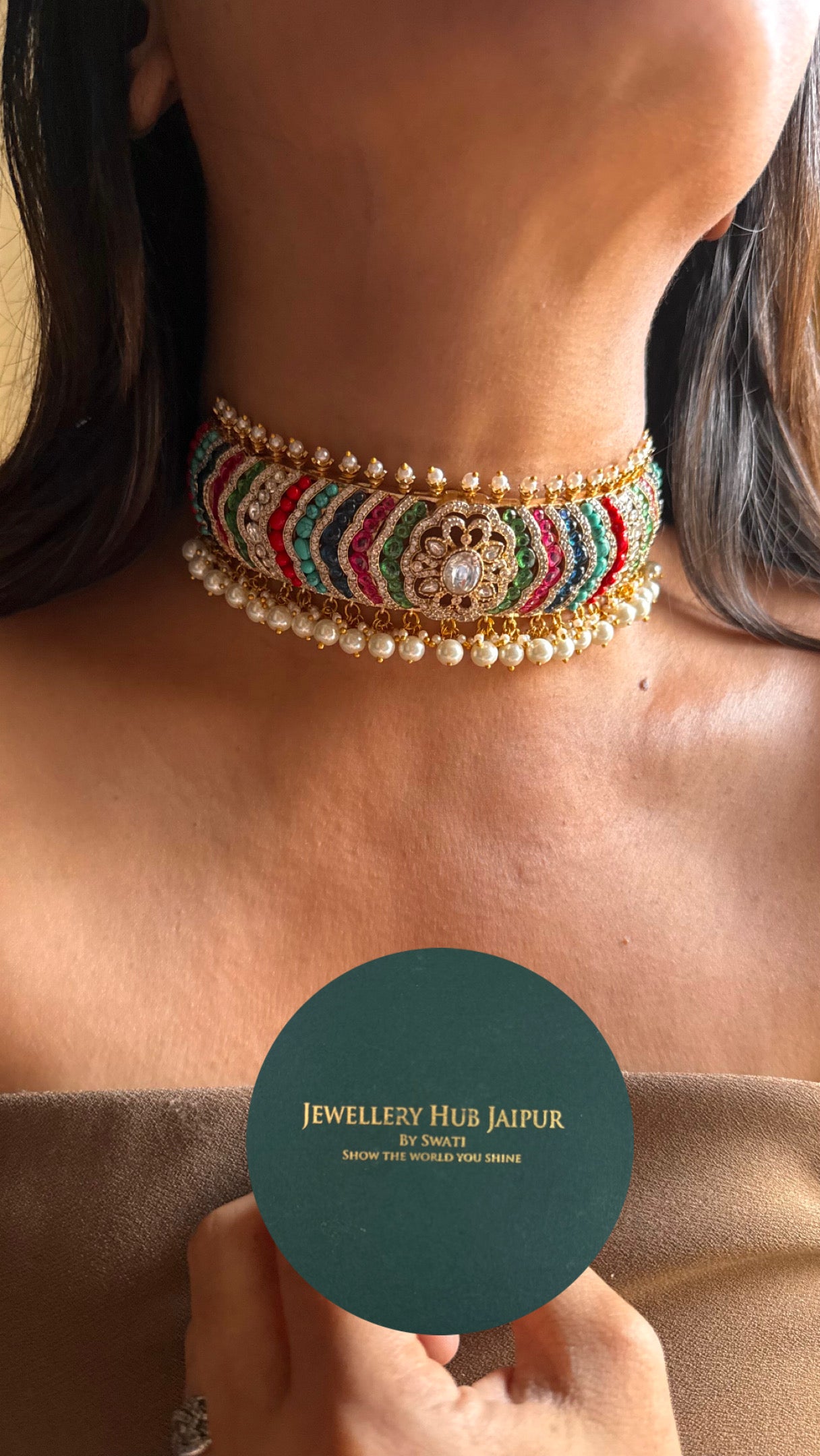 Multicoloured floral real mossanite choker