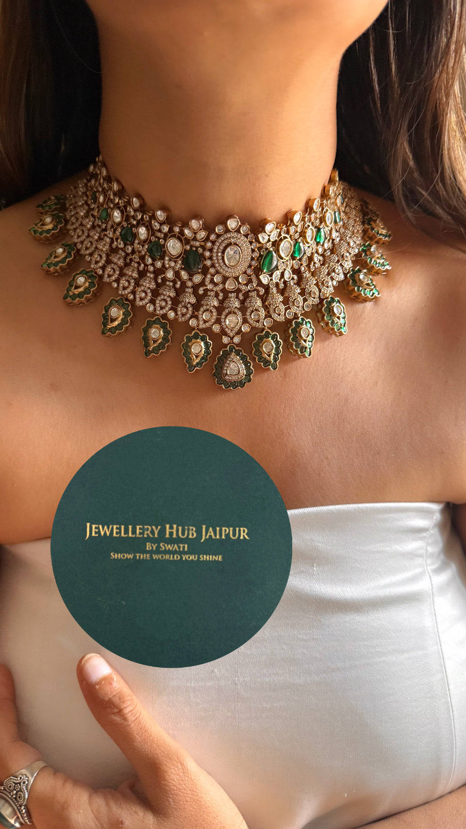 Emerald moissanite Victorian polki choker