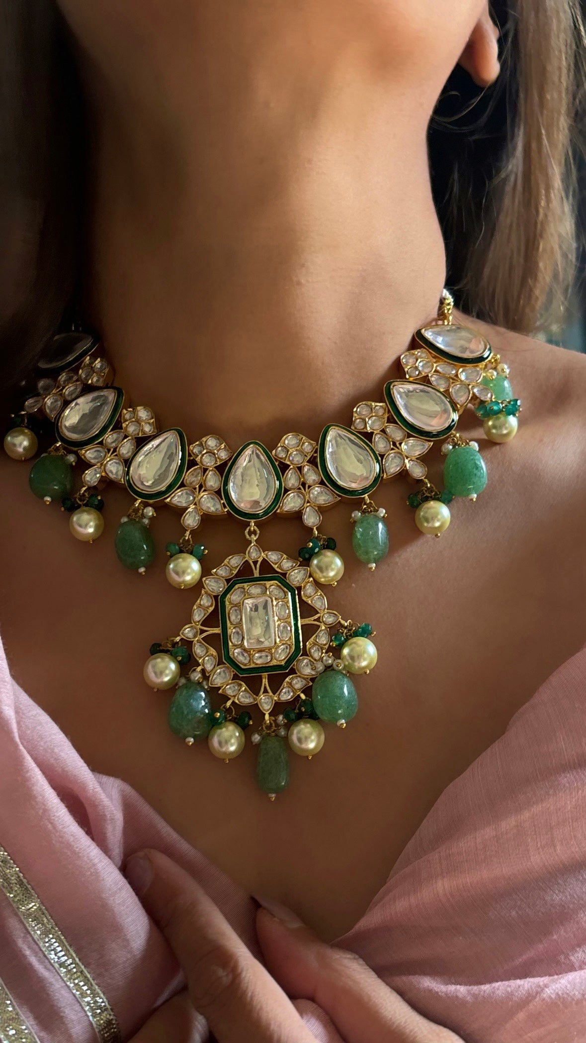 Chandi Polki Tyaani kundan Collar necklace set