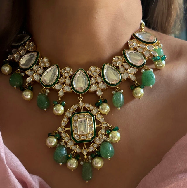 Chandi Polki Tyaani kundan Collar necklace set