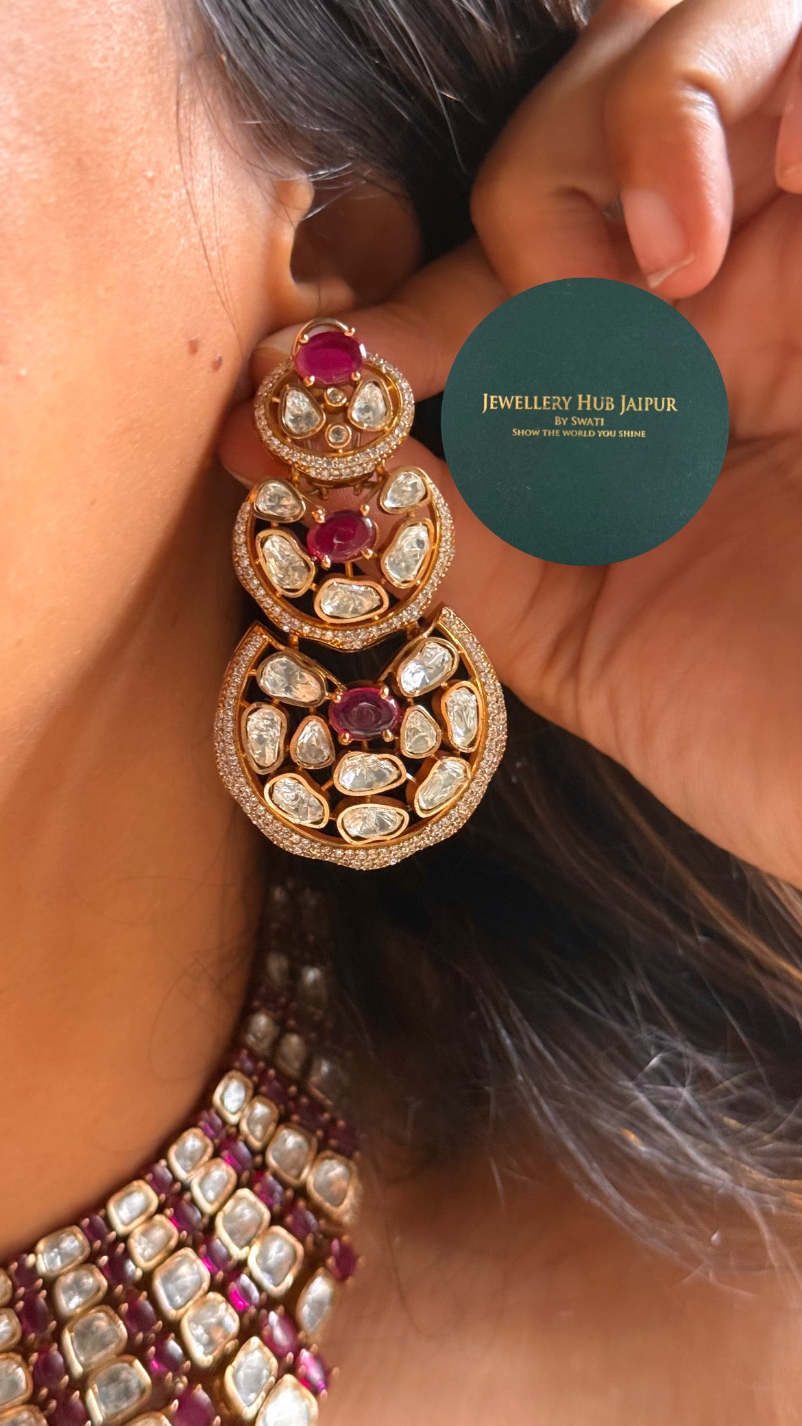 Rani pink doublet & moissanite uncut polki Victorian choker set