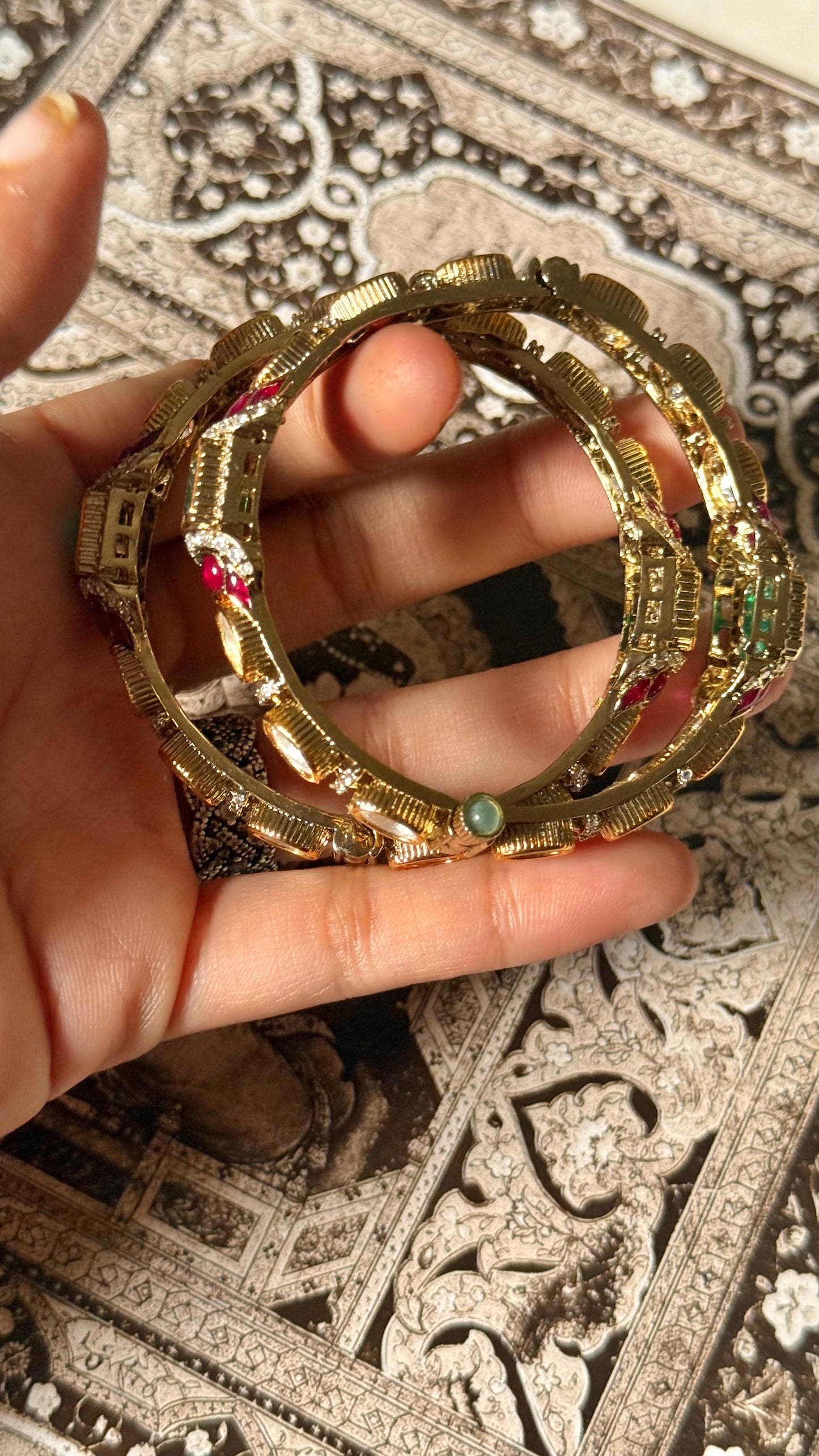 Emerald & rani pink moissanite openable bangle