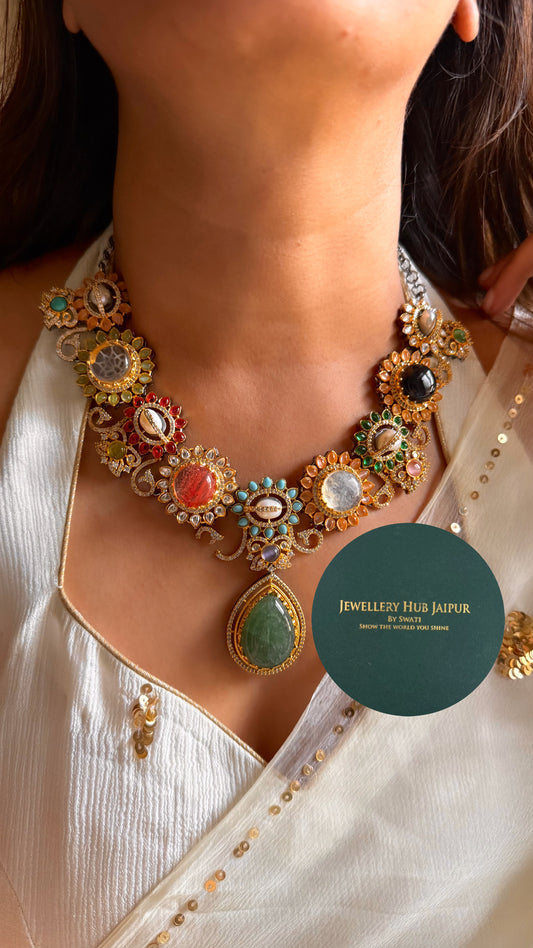 Navratna floral designed collar set