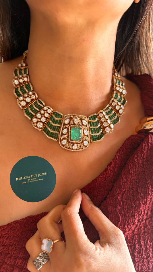 Emerald doublet moissanite designer necklace