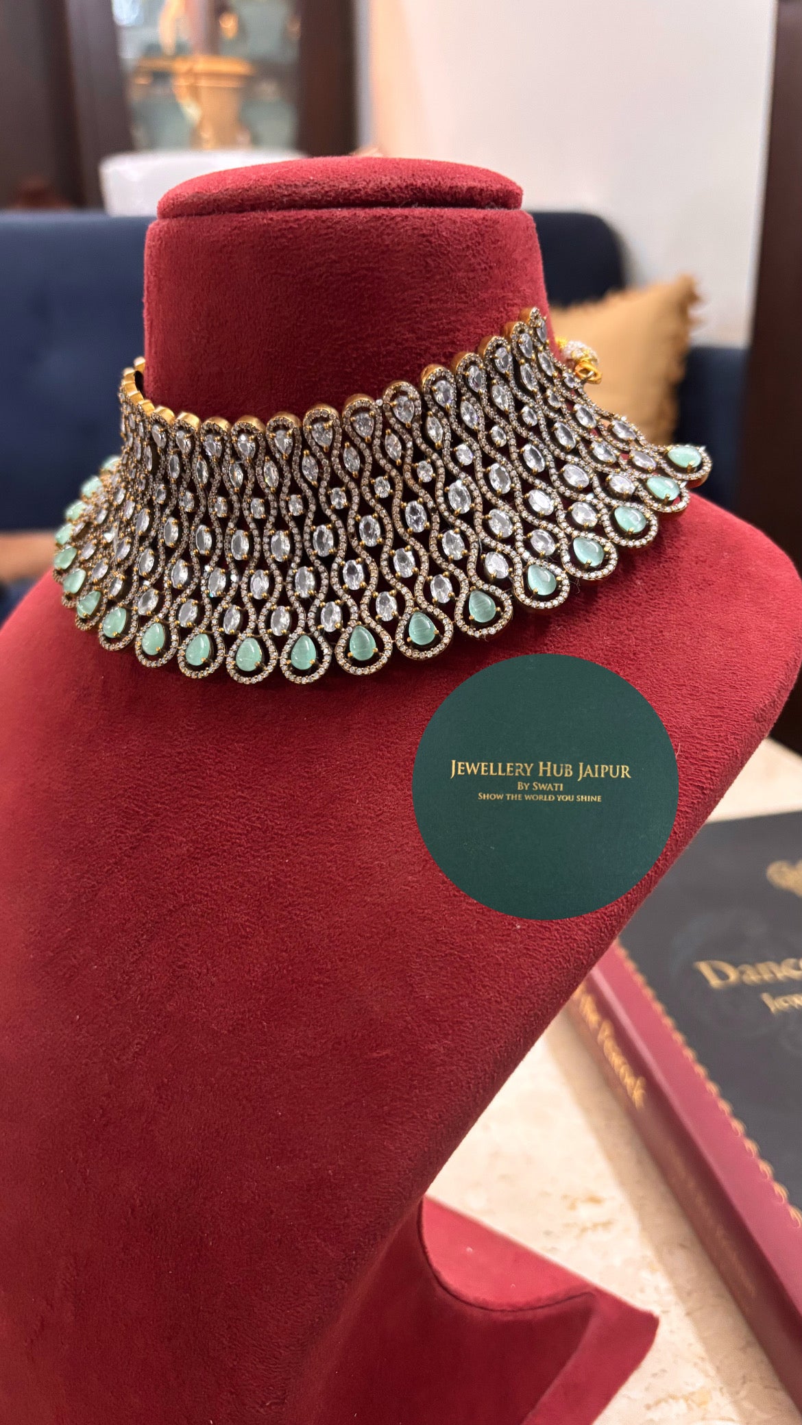 Risha mint doublet and moissanite designer choker set