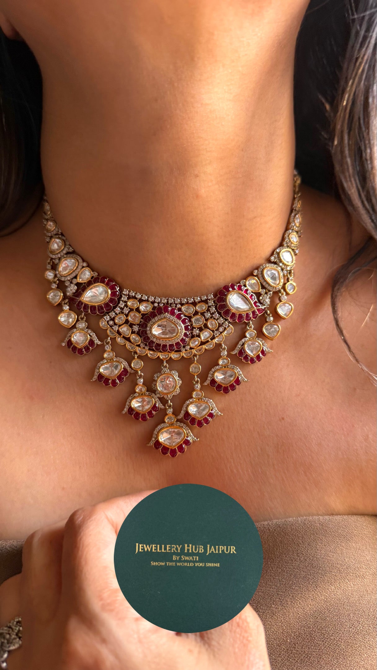 Vintage ruby katdana moissanite polki necklace