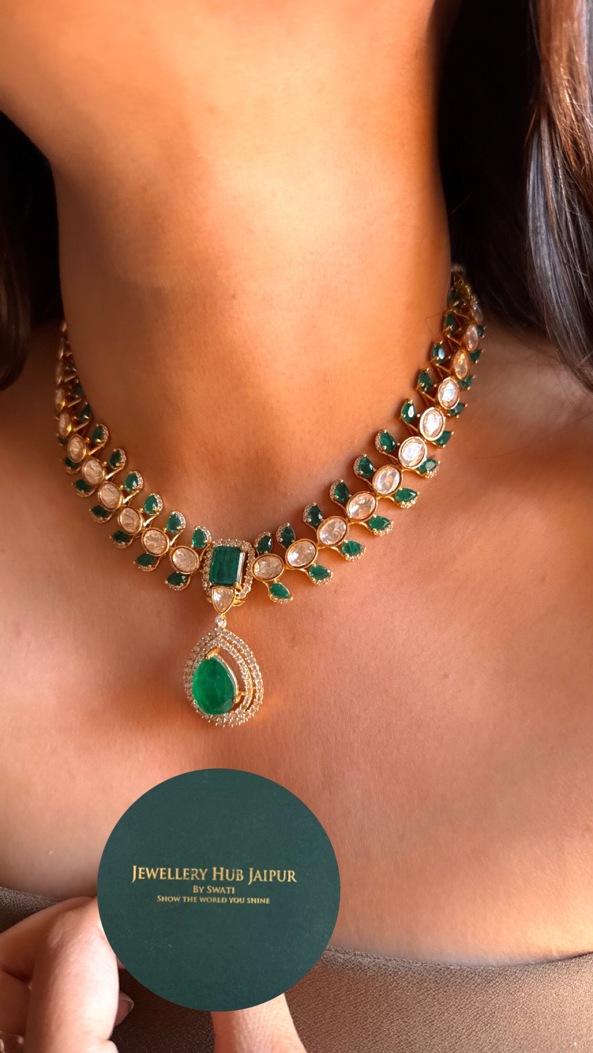Emerald doublets moissanite collar Necklace