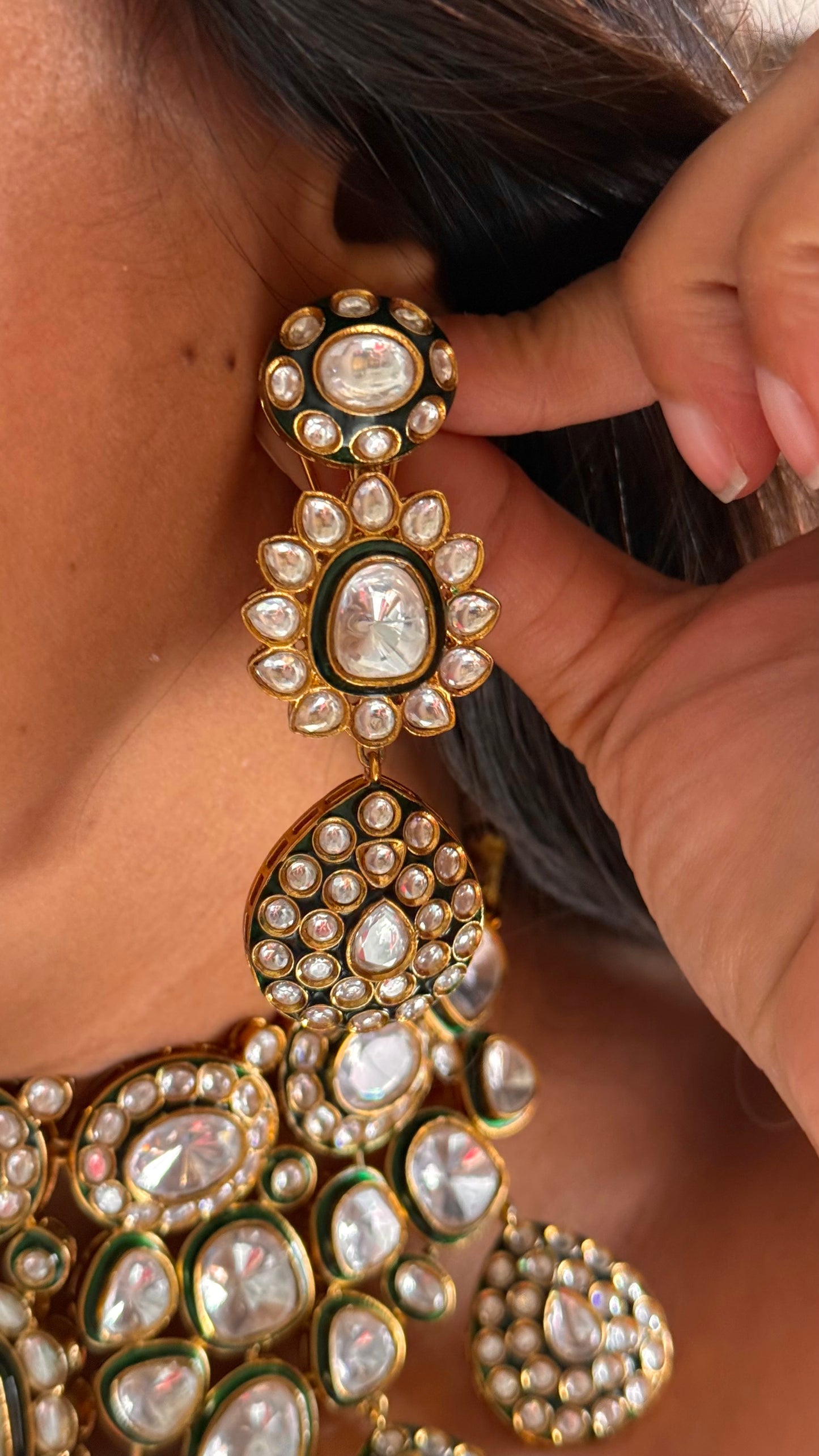 Emerald uncut polki meenakari bridal set