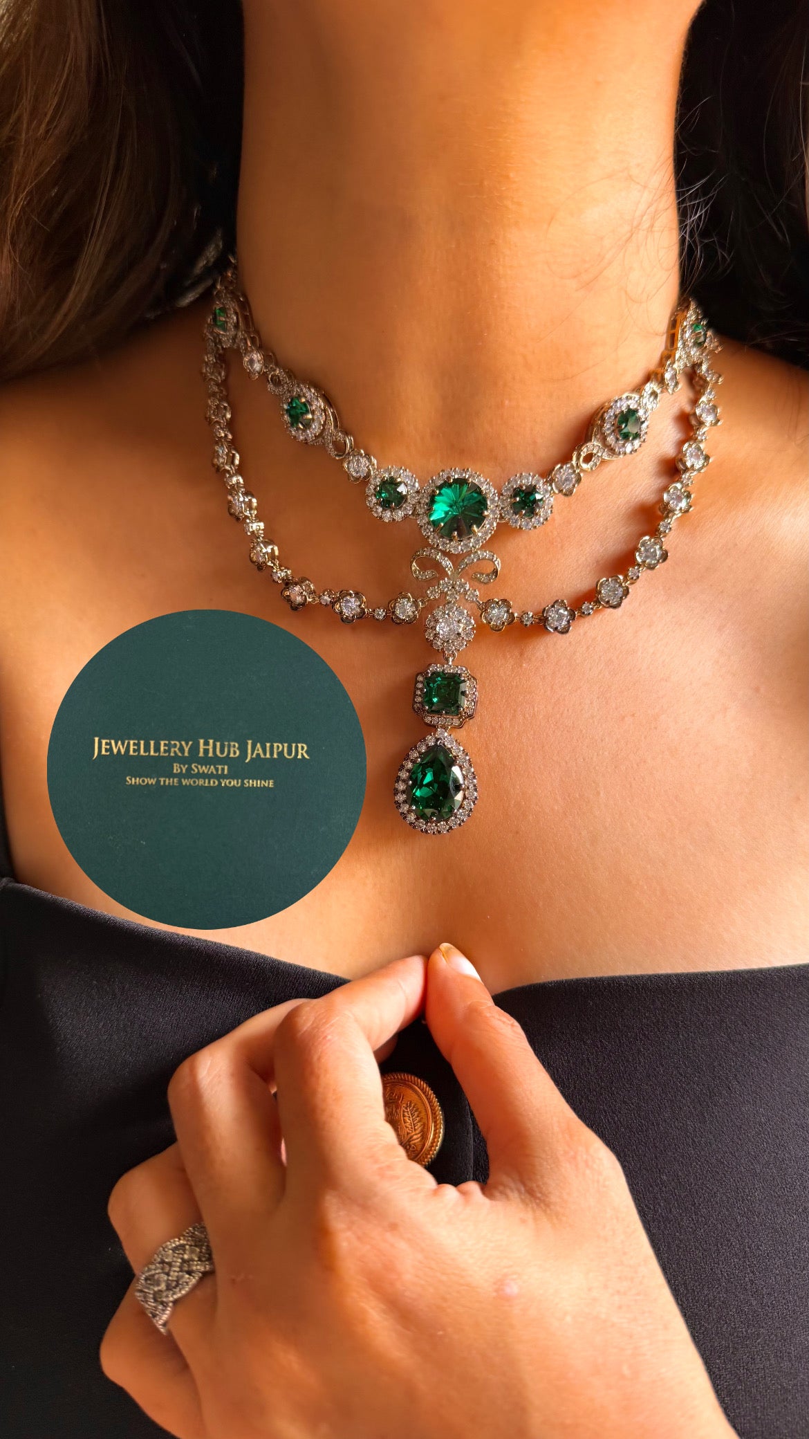 Real Swarovski Sabyasachi inspired Emerald  designer set