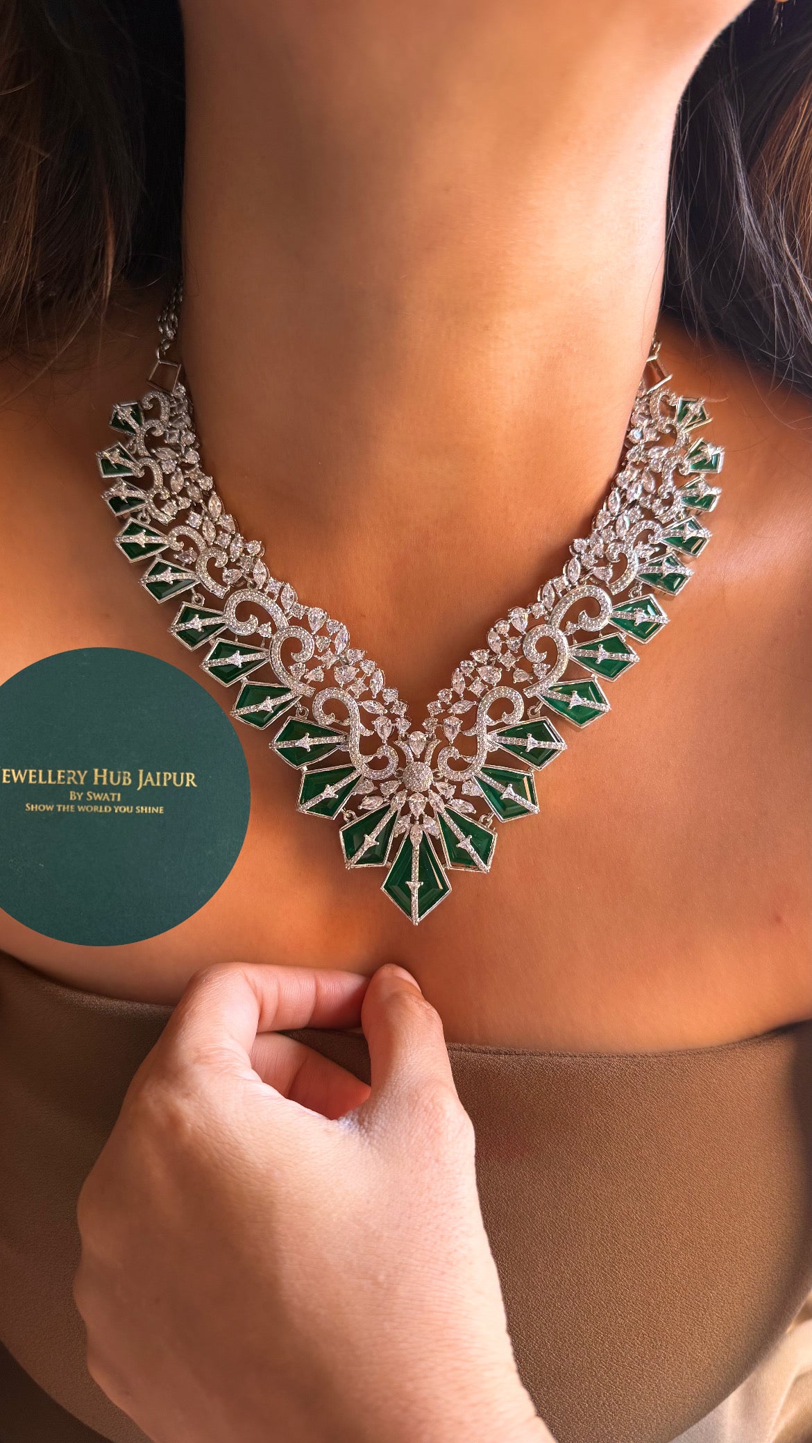 Emerald doublet & cz diamond designer cocktail collar set