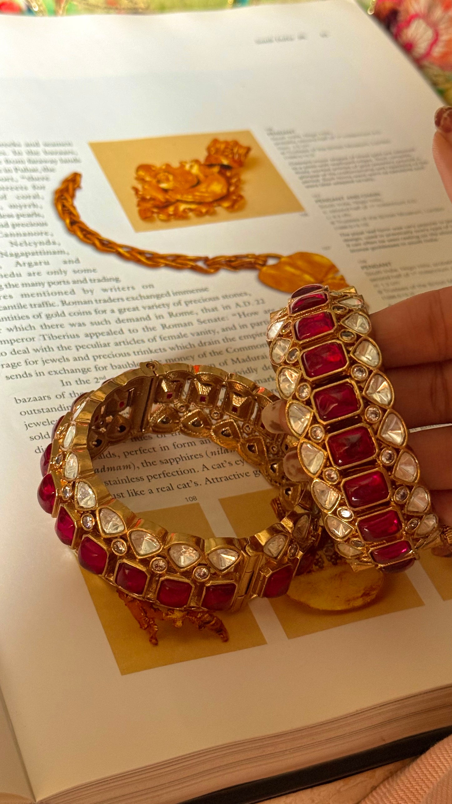 Rani pink ruby with Moissanite polki openable Bangles