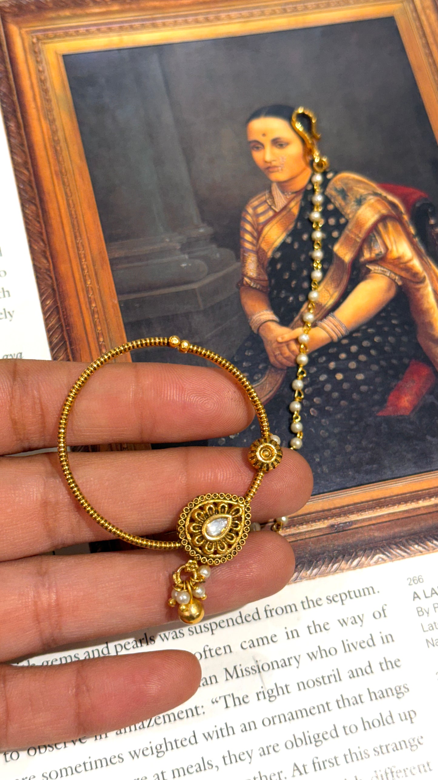 Drop shape polki oxidised, gold nath